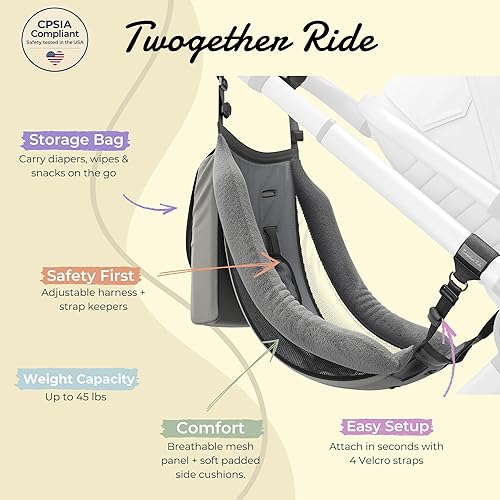 Miniatura 3 de Accesorio de asiento de hamaca para cochecito para niños pequeños, accesorio de cochecito de segundo asiento, portátil, seguro y cómodo