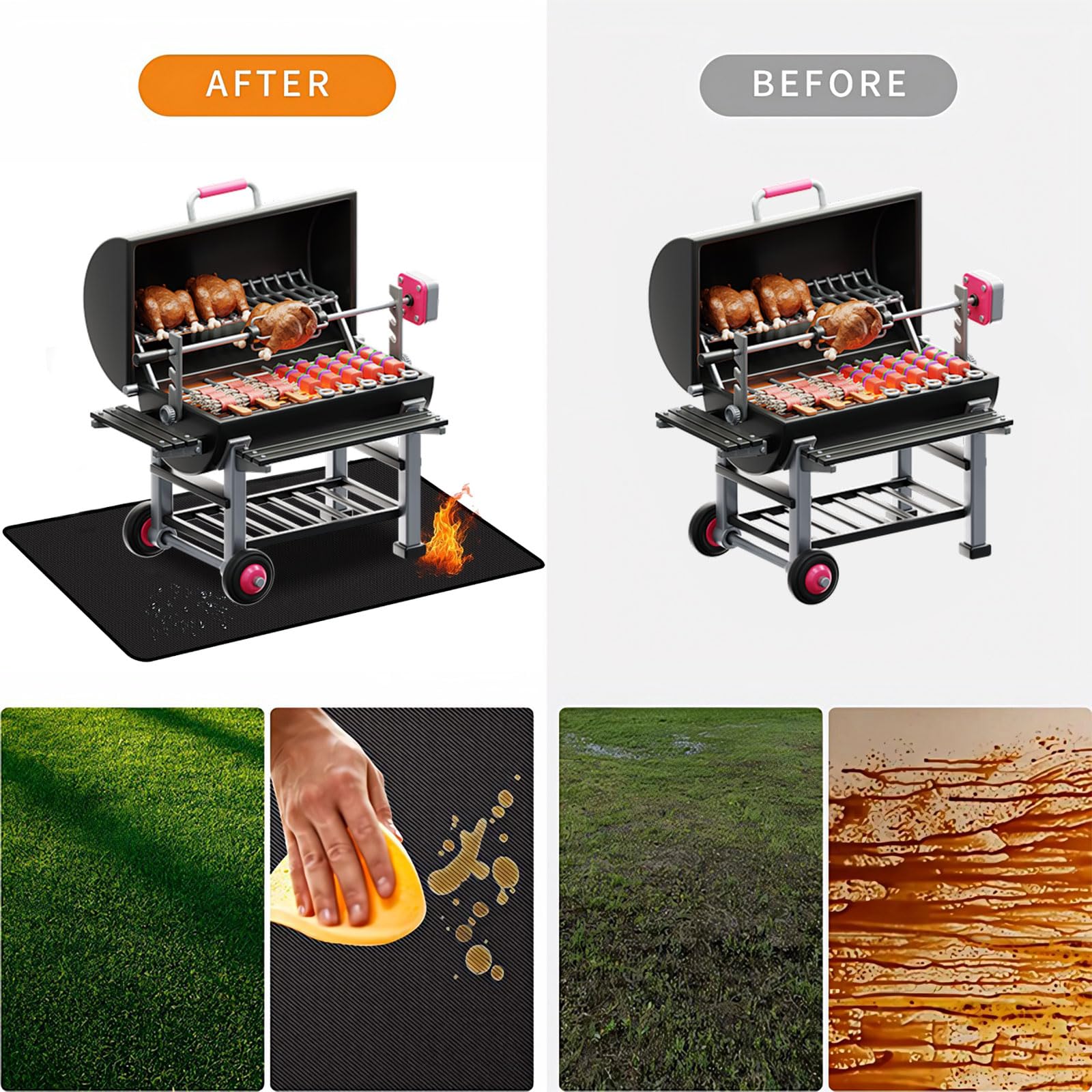 TOPCHANCES Tappetino ignifugo, resistente al calore, resistente al fuoco fino a 850 °C, facile da pulire, per barbecue all'aperto, ignifugo, a prova di scottature e contro alte temperature (165 x 122