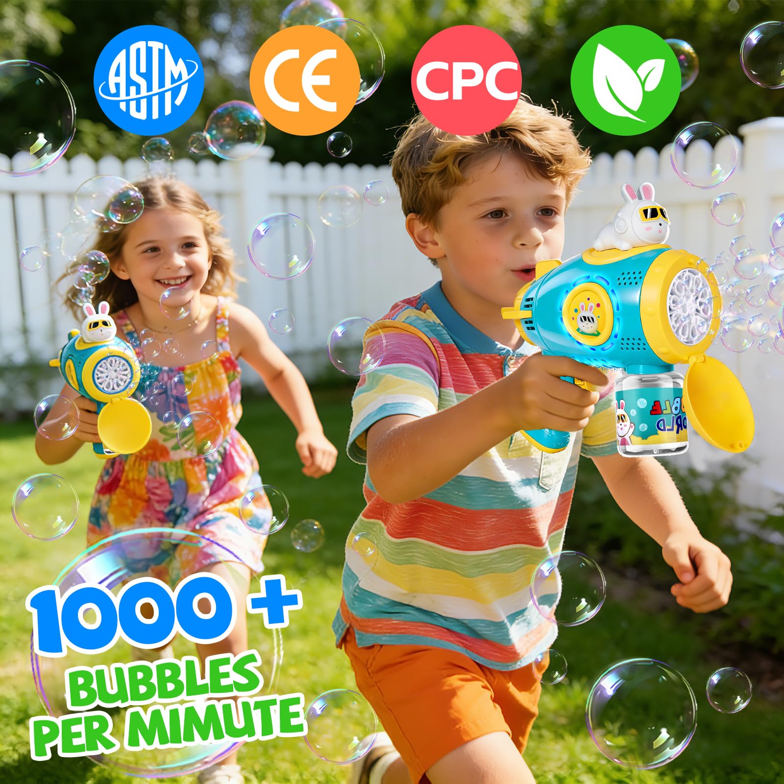 Pistola Bolle di Sapone, Macchina per Bolle Automatica per Bambini, 10000+ Bolle al Minuto, Giocattolo Pistola per Bolle Ricaricabile per Matrimonio, Compleanno, Festa, Pasqua (Bleu) - 2