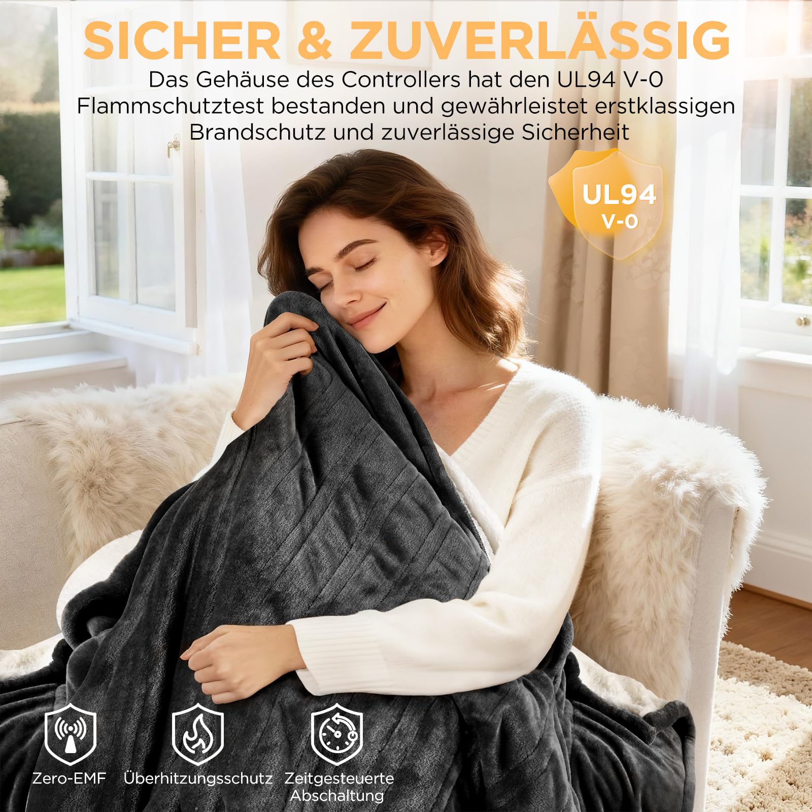 VIWAVE Heizdecke, 10 Heizstufen Up-to-9 Stunden Auto-Off-Timer Überhitzungsschutz, Elektrische Wärmedecke Bett Wärme Decke für Home & Office Flanell Waschbar