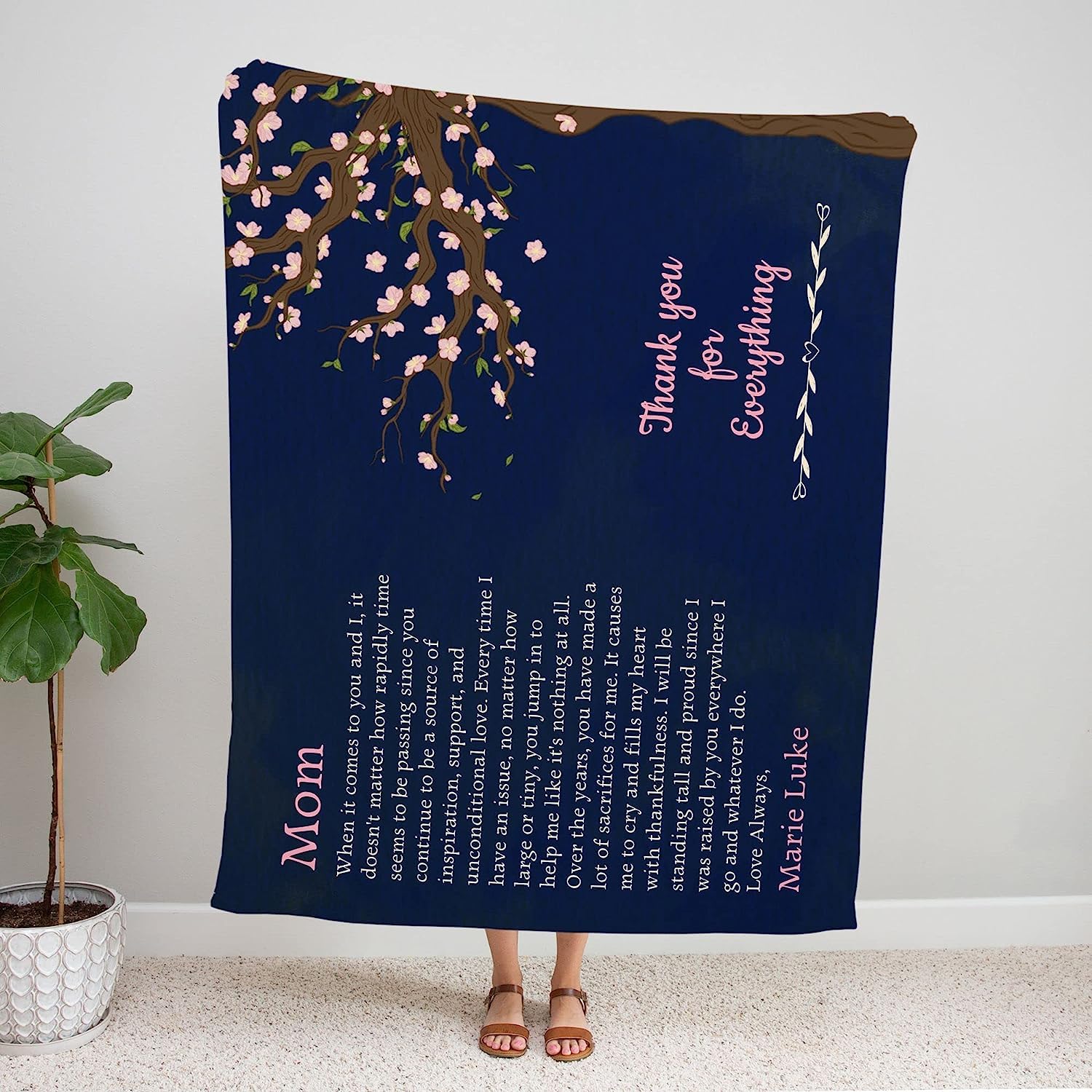 Manta personalizada con mensaje de agradecimiento inspirador para mamá, manta de forro polar personalizada para esposa del marido con cita sincera de apoyo, manta motivacional única para el día de la