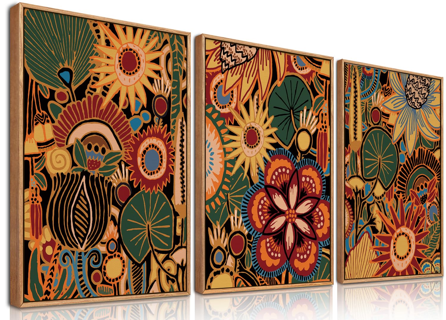 BINCUE Farbe Blumen Wandbilder,Vintage Blumen Leinwand Wandkunst,Boho Wanddeko Rahmen,Moderne Wohnzimmer Wanddekoration,Vintage Botanische Bilder Kunst Druck Schlafzimmer Büro Deko30x40cm*3