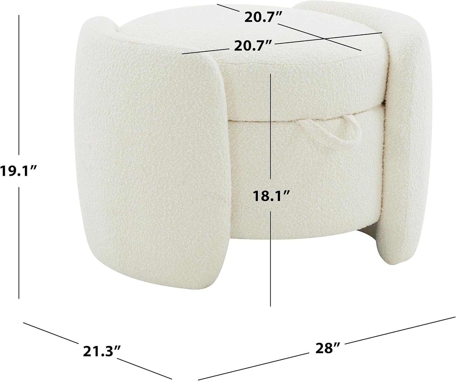 Ivory Boucle Storage Ottoman with Sculptural Legs