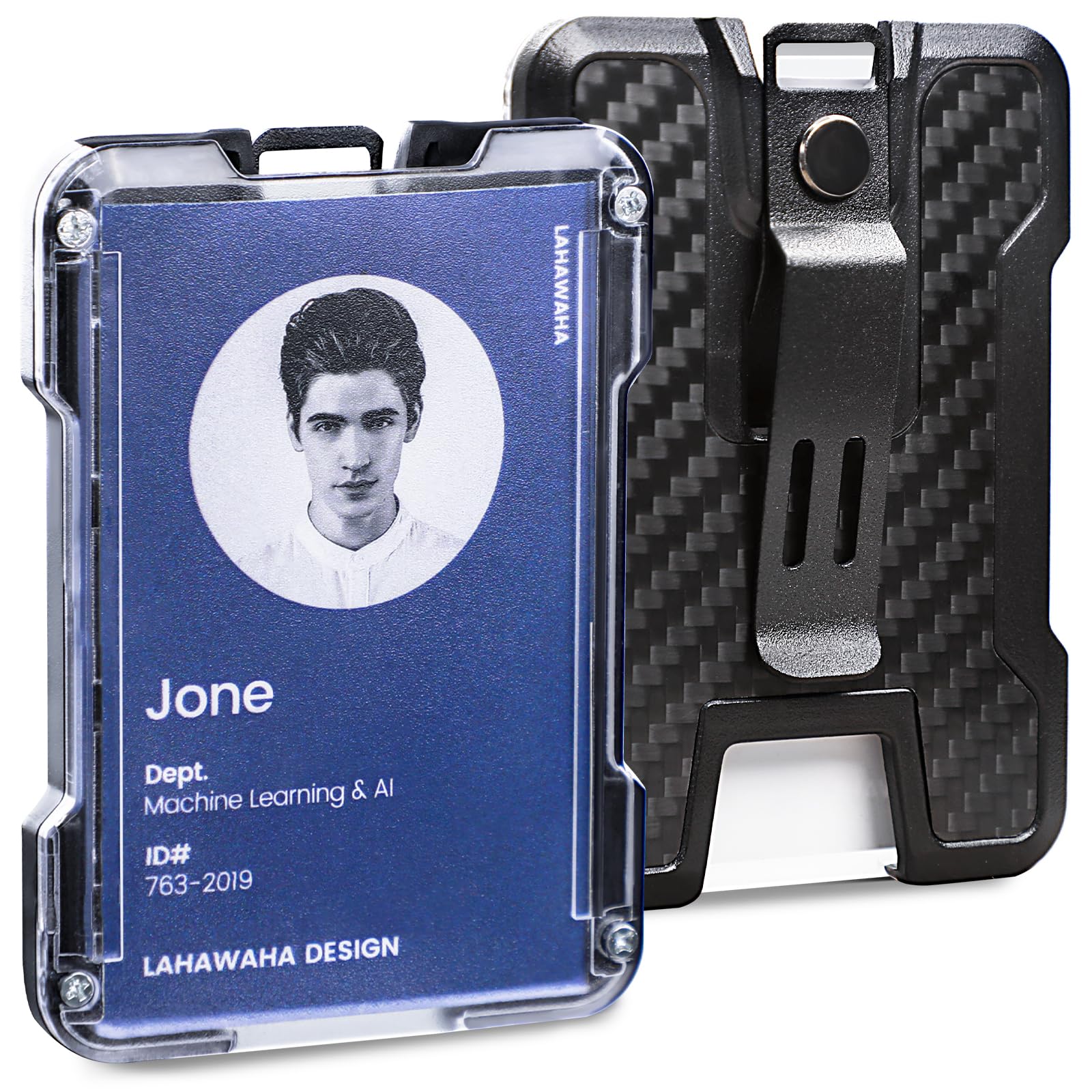 Lahawaha Carbon Fiber Badge Holder,Durable ID Badge Holder with Metal Clip(Holds 1 to 4 Cards) Black.