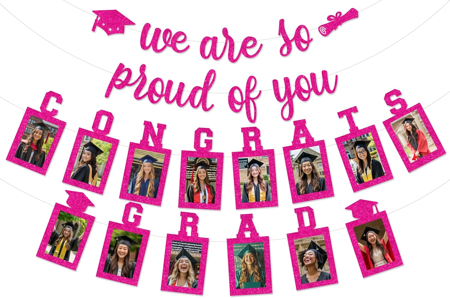 Sursurprise Hot Pink Graduation Party Decorations, Graduation Photo Banner, We are so Proud of You Banner, Class of 2026 Congrats Grad Prom Night Party Supplies