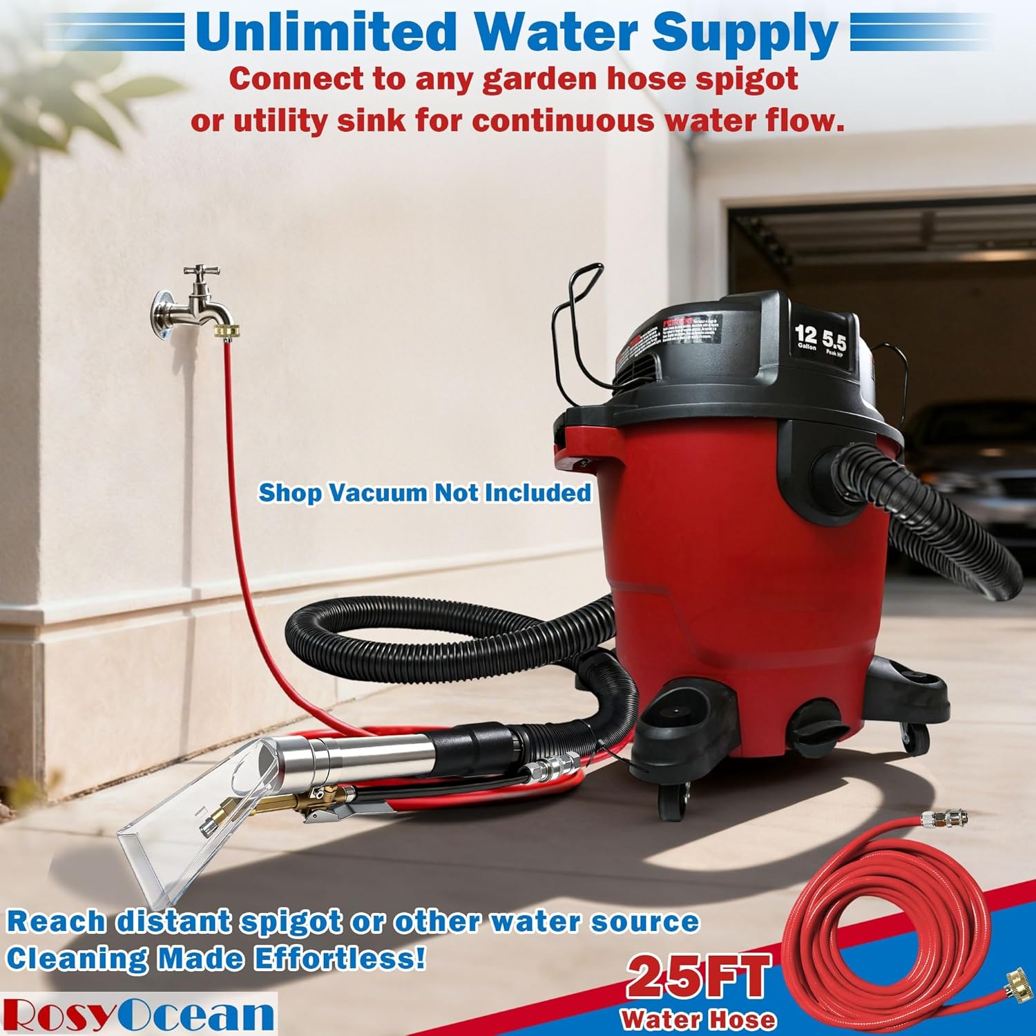 Universal Compatible with Any Brand Shop Vac Extractor Hose Kit Attachment with 2-1/2" & 1-7/8" & 1-1/4" Adapter Auto Detailing Wand Extraction Accessories for Upholstery & Carpet Cleaning