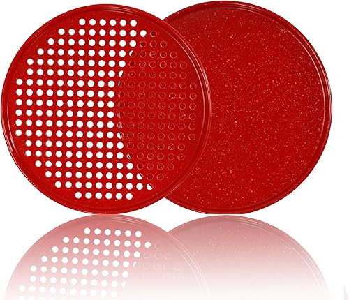 Miniatura 10 de casaWare Juego de 2 sartenes para pizza de 12 pulgadas, antiadherentes, con revestimiento de cerámica, (1) sólido, (1) perforado (granito azul)