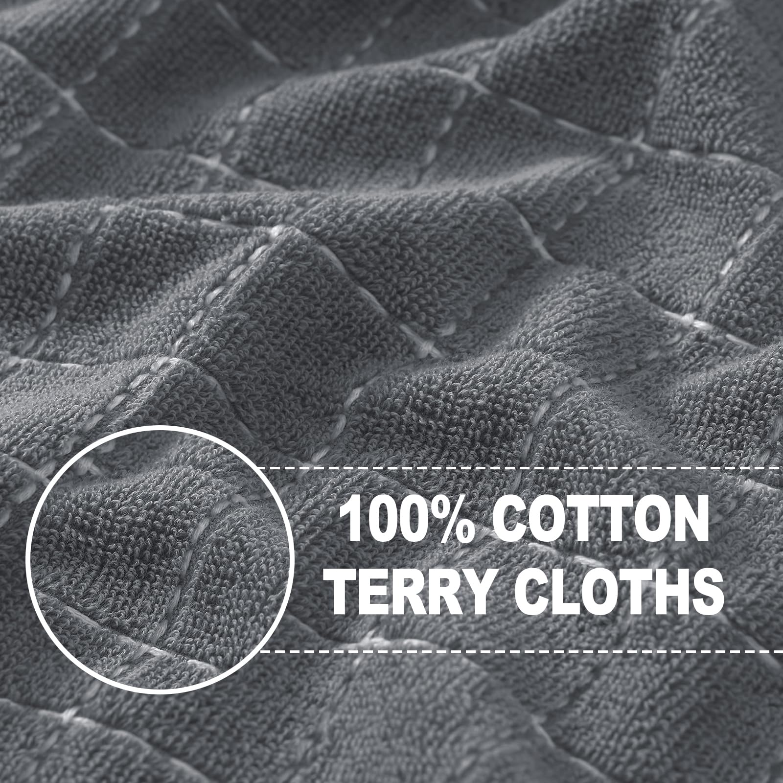 Homaxy Lot de 6 torchons de cuisine 100 % coton éponge doux et super absorbants, motif à carreaux, gris moyen, 33 x 71 cm