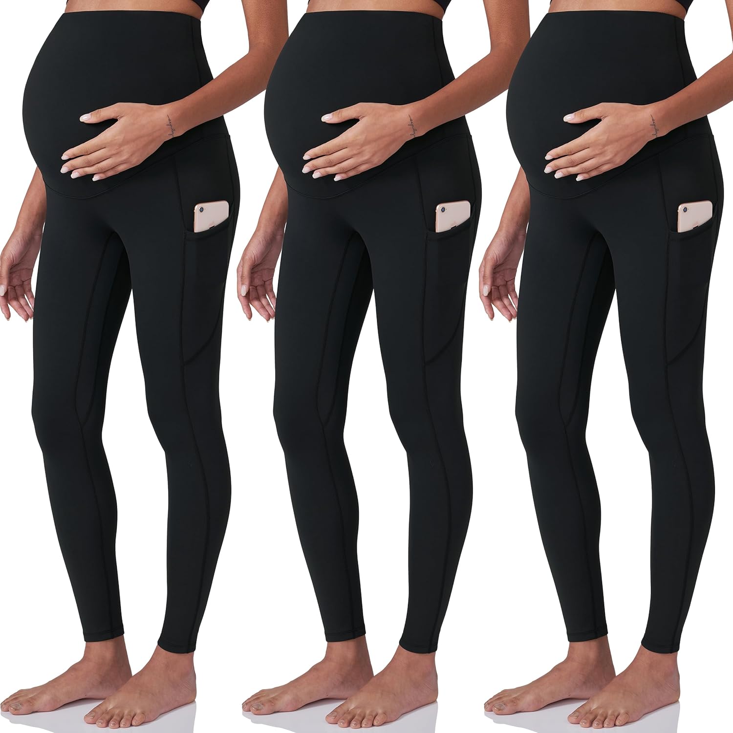 POSHDIVAH 3 Pack Women's Maternity Workout Leggings Over The Belly Pregnancy Yoga Pants with Pockets
