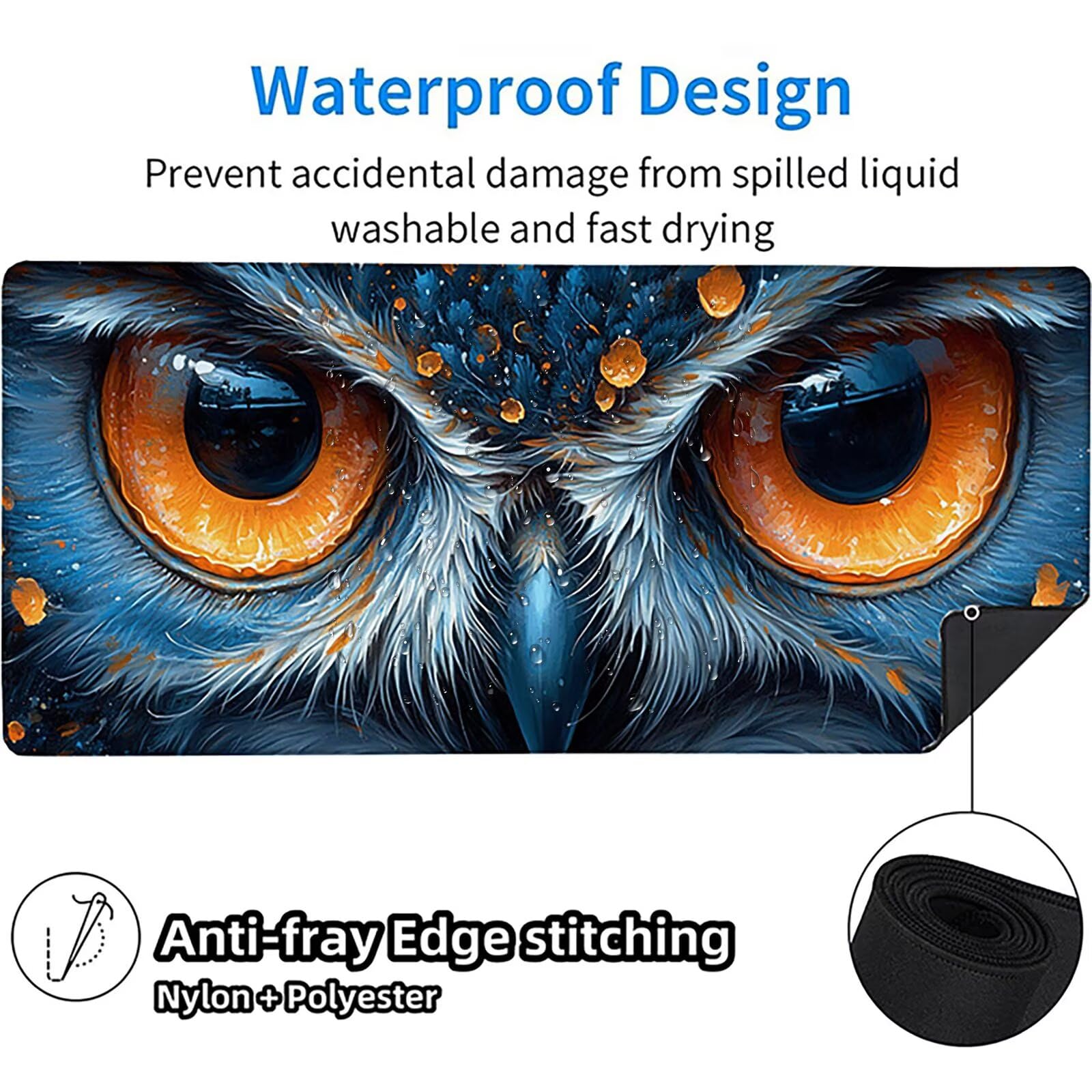 Tappetino Mouse XXL Gufo, Astratto Gaming Tappetino Scrivania 1200x600x3mm, Mousepad Grande con Base in Gomma Antiscivolo, Sottomano Scrivania con Bordi Cuciti, Ufficio Accessori Gaming, per PC K-4082