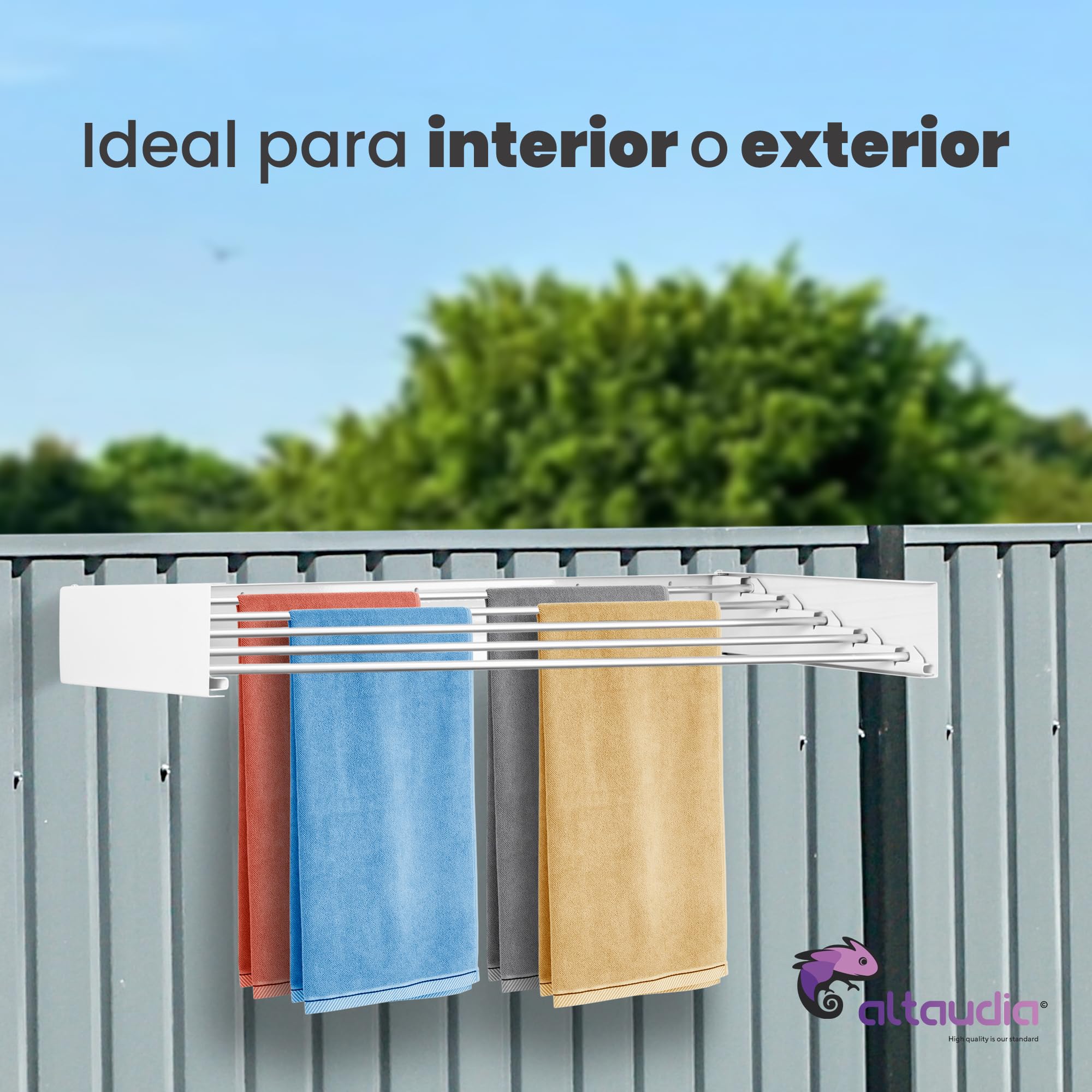 Tendedero Extensible de Pared 100cm Antioxidante - Invisible y Plegable con 5 Tubos de Aluminio, Extensible 9.5-50cm, Instalación en Pared Interior o Exterior, Instala sin Dificultad