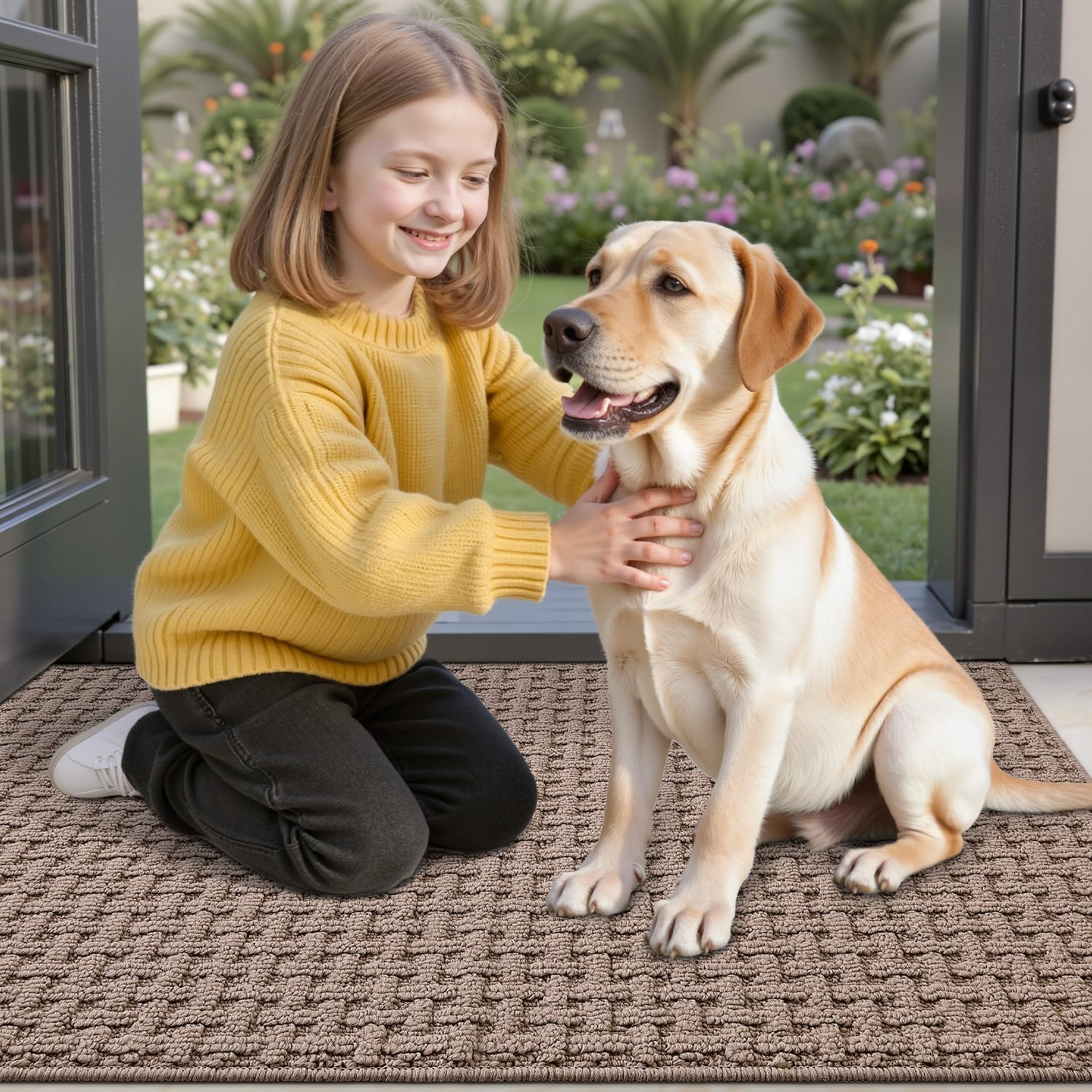 LUMI Washable Door Mat Indoor Entrance 24x36, Dirt Trapper Front Door Mats with Absorbent Interior and Non-Slip Rubber Backing, Entryway Doormat, Beige - Image 9