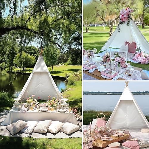 Miniatura 3 de Tipi para niños, tipi enorme, grande y alto, tienda de campaña para adultos con postes plegables, 5 lados abiertos al frente sin solapas de puerta,