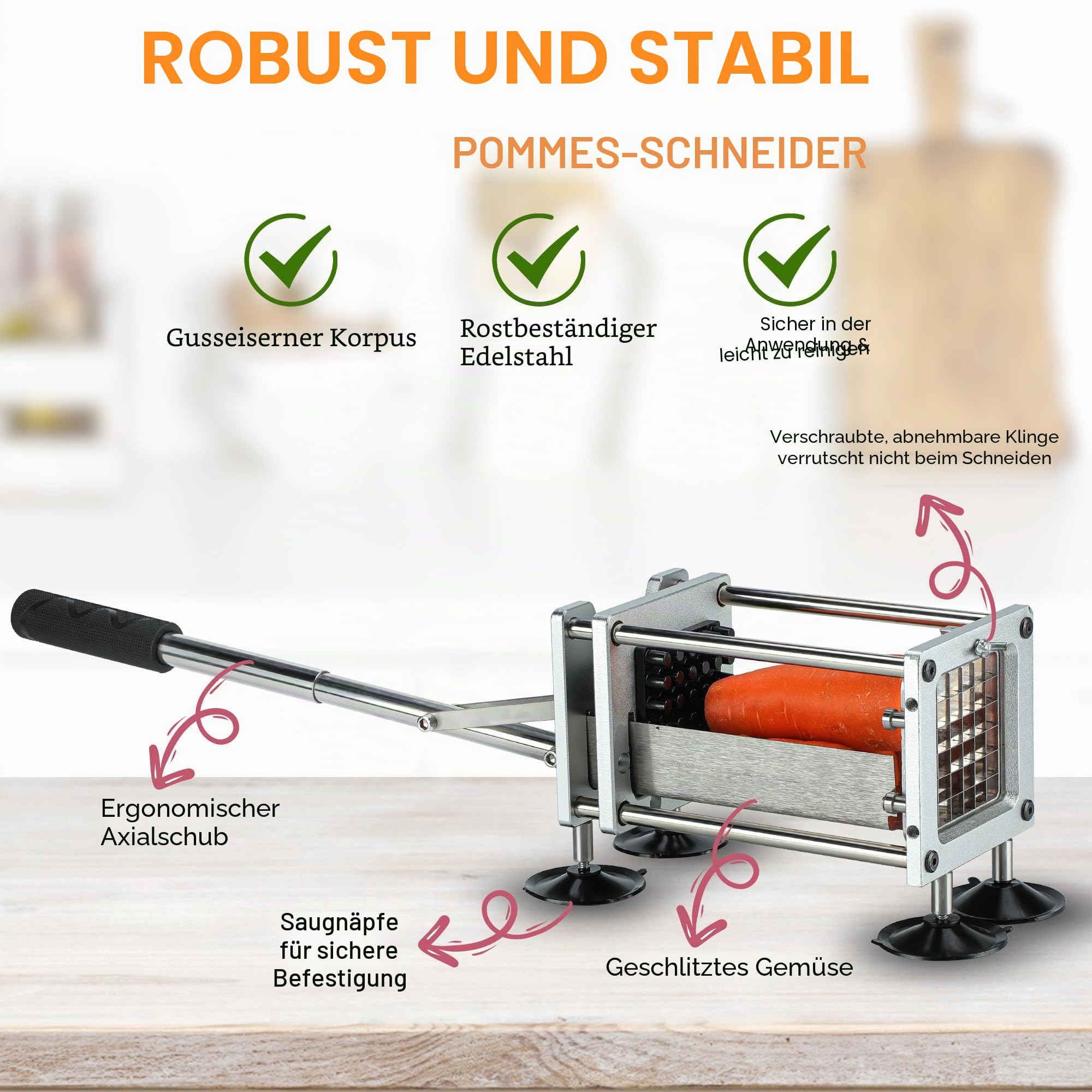 Frittierschneider, professioneller Kartoffelschneider, Edelstahl-Klingen mit 1,27 cm und 3/8 Zoll Klinge, ideal für Kartoffeln, Karotten, Gurken