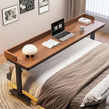 Overbed Table with Wheels and Height Adjustable, King Size Mobile Bed Desk with Heavy Duty Metal Leg, Portable Mobile Laptop Cart for Computer, Bedroom WorkBlack 5,180x40x68cm/71 * 16 * 27