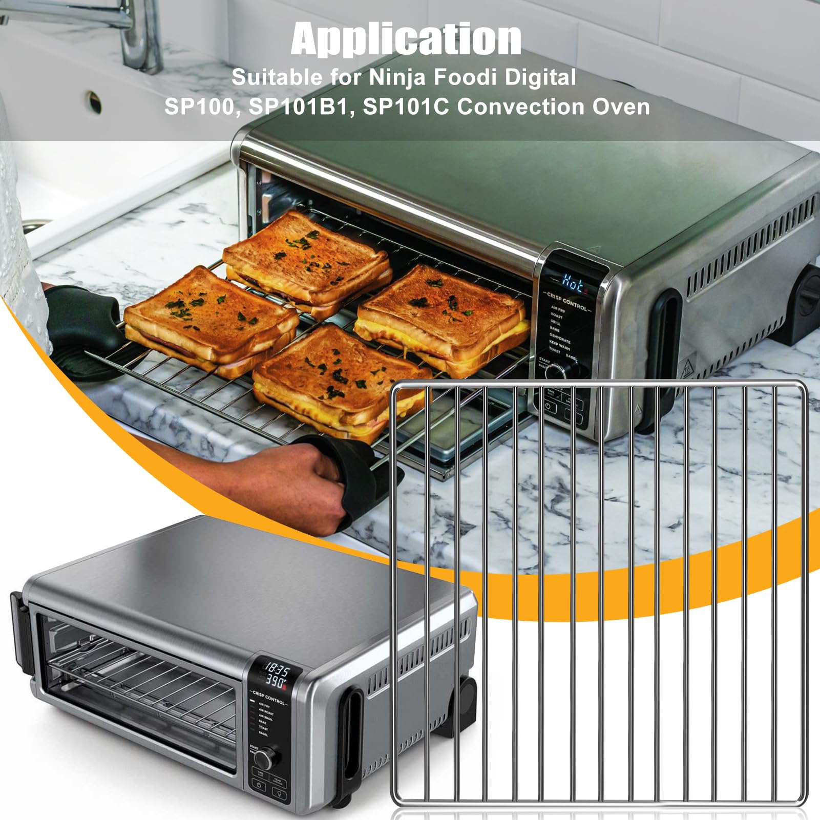 Rejilla para freidora de aire Ninja Foodi 8 en 1 SP100 SP101 Digital Air Freidora Horno de encimera, 13.4 x 13.4 pulgadas, accesorios para freidora de aire de acero inoxidable, parrilla, parrilla para 3