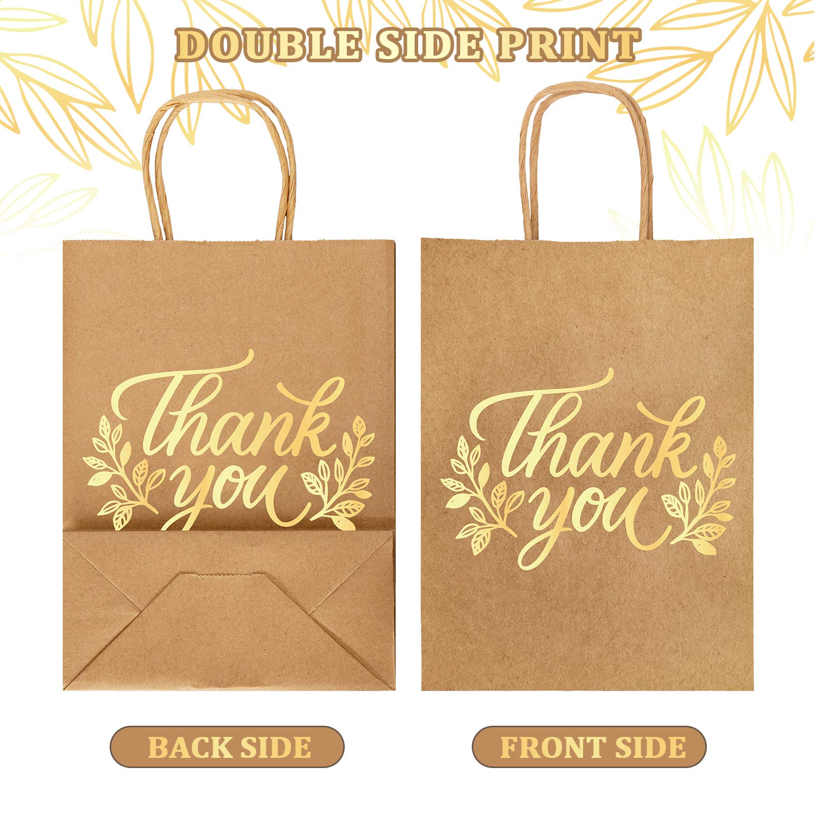 Whaline 16Pcs Thank You Party Bags Gold Foil Kraft Paper Gift Bags Brown Paper Bags with Handle Party Favor Bags for Wedding Birthday Baby Shower Party Favors 6.3 x 8.7 x 3.1inch, 4 Styles