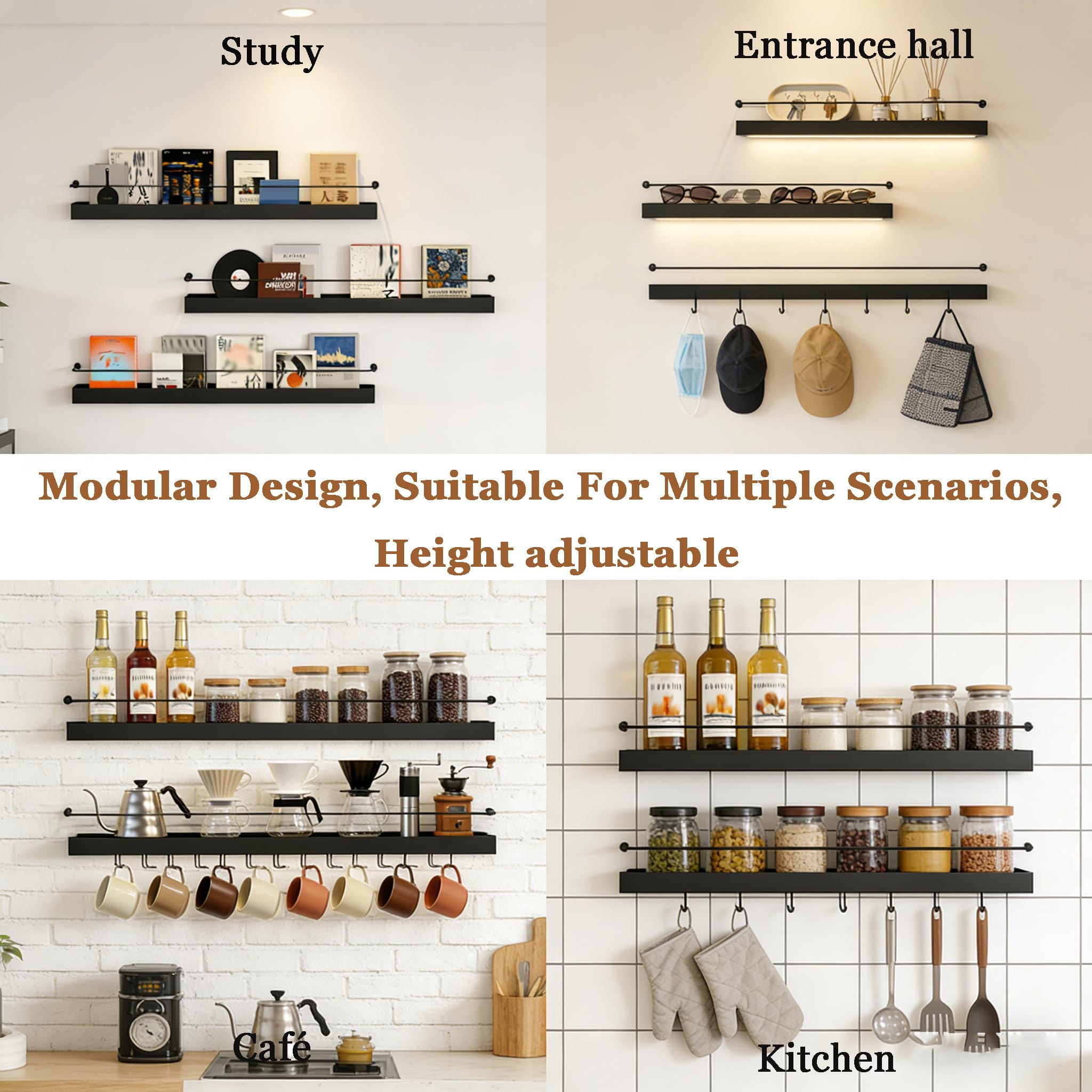 Alkmla180CM Estante Metálico de Vinos de Pared con Luces LED,Negro