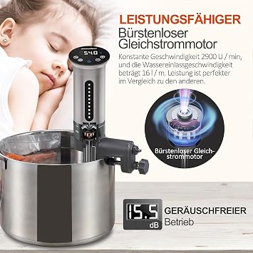 KitchenBoss Sous Vide Garer Stick Präzisionskocher•1100W •360° Zirkulation•40℃-90℃ Temperaturbereich • IPX7 Wasserdicht • LED Touch Display