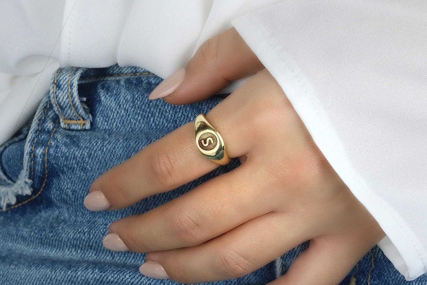 Custom Engraved Women’s Signet Ring - 14k Gold Filled Pinky & Statement Jewelry - Personalized Initial Design - Handmade Timeless Gift for Her