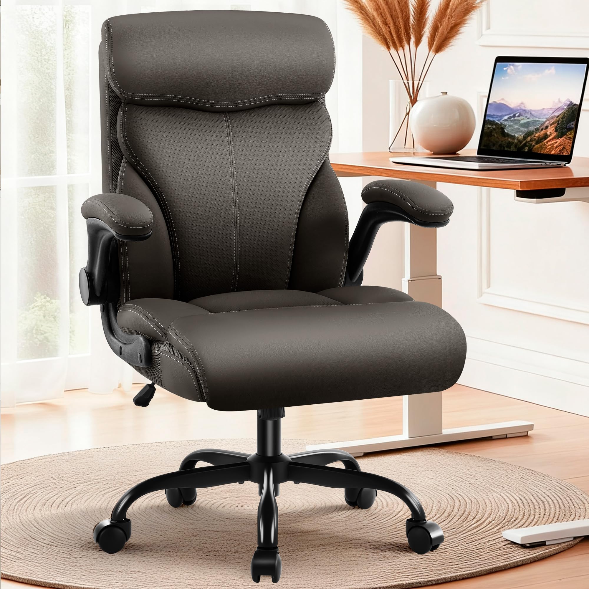 Office Chair - Executive High Back Breathable Comfy Desk Chair with Lumbar Support - Ergonomic Leather Rolling Swivel