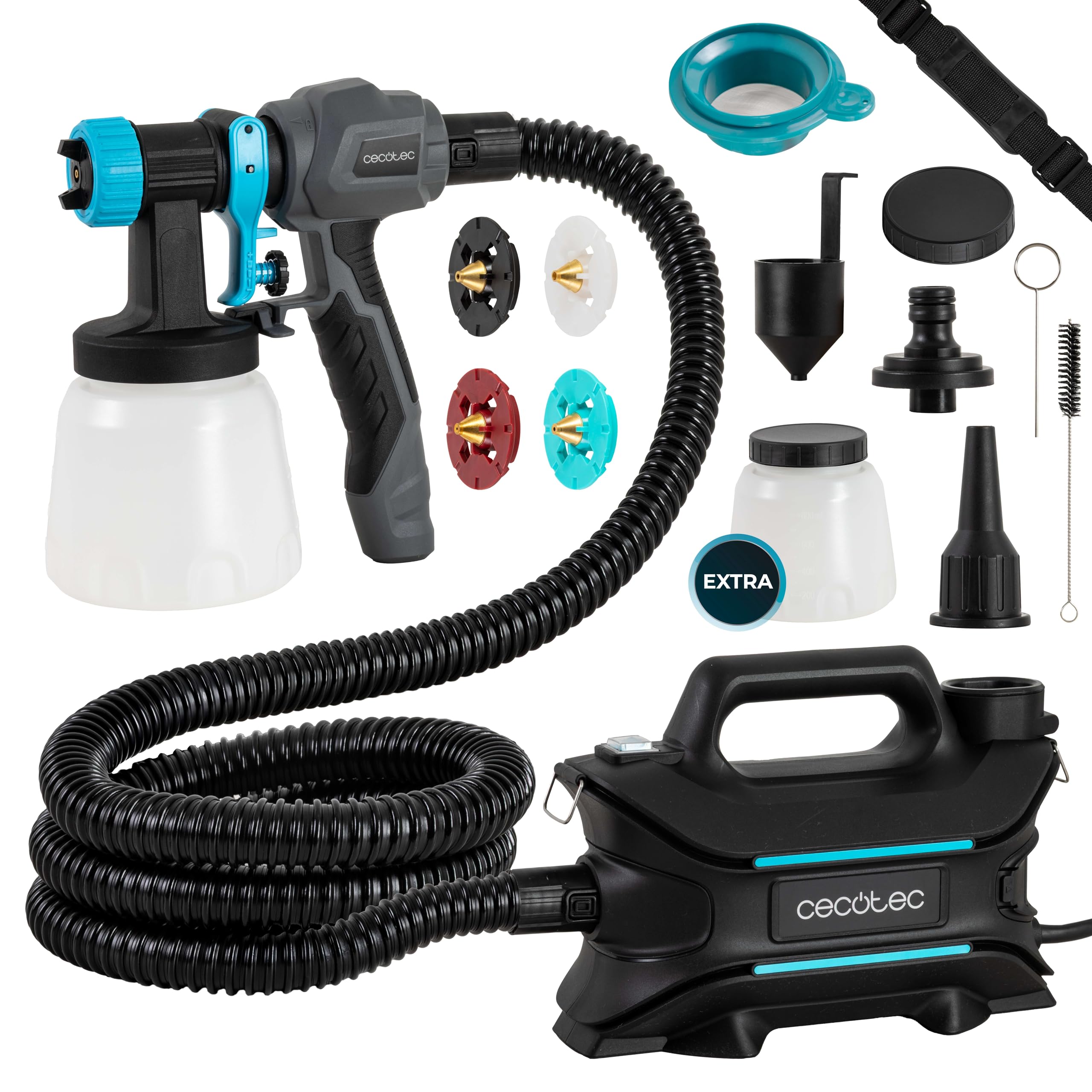 Cecotec Spruzzatore Vernice PerfectPaint 800 EasyGo con 800W Potenza, Precisione 18kPa, Include 4 Ugelli, 2 Contenitori 1200ml, Tracolla Inclusa, Flusso Massimo 1000ml/min