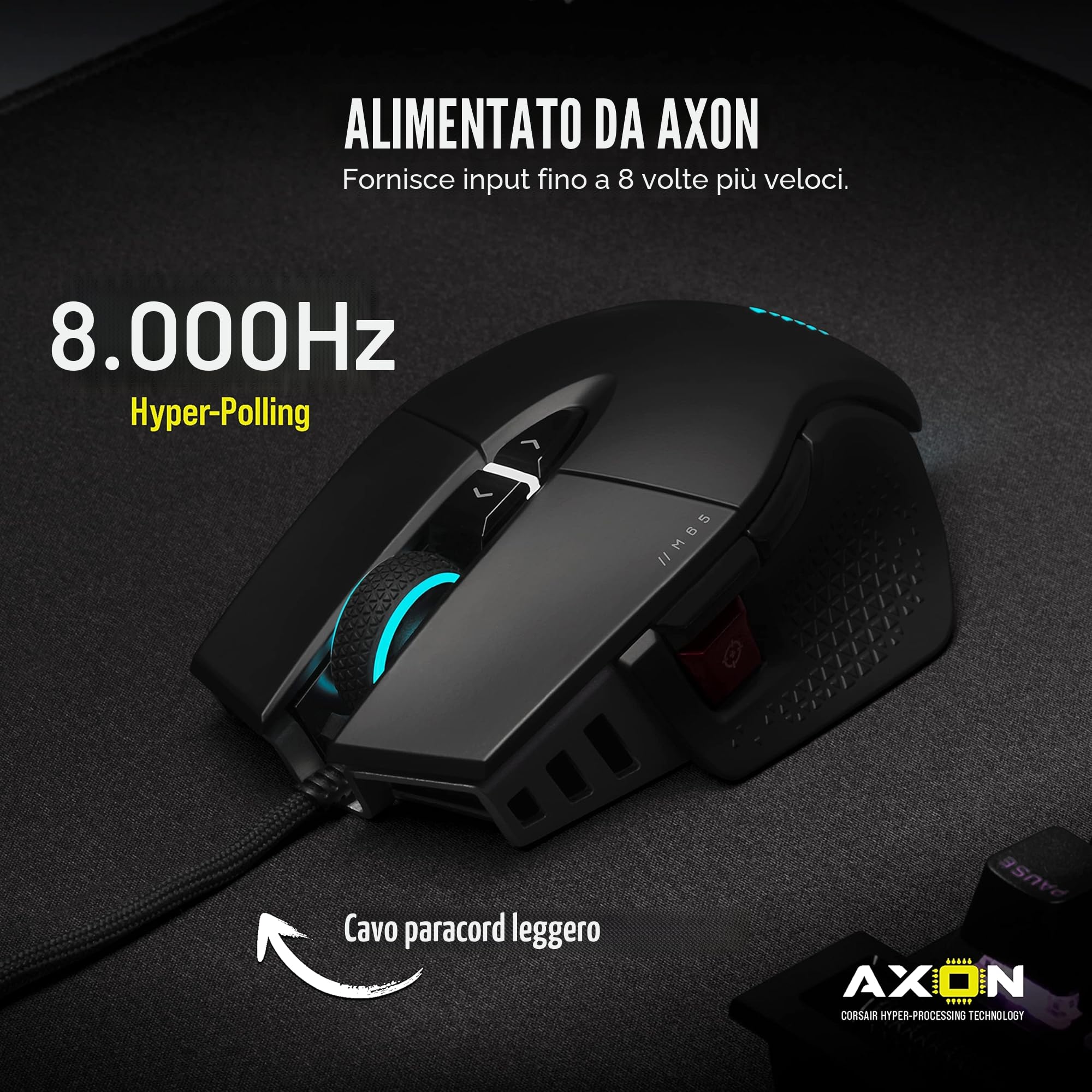 Corsair M65 RGB Ultra Tunable FPS Gaming Mouse Marksman Sensore ottico 26.000 DPI, interruttori ottici, tecnologia di iperelaborazione AXON, controllo Fusion Sensor, sistema di peso sintonizzabile -