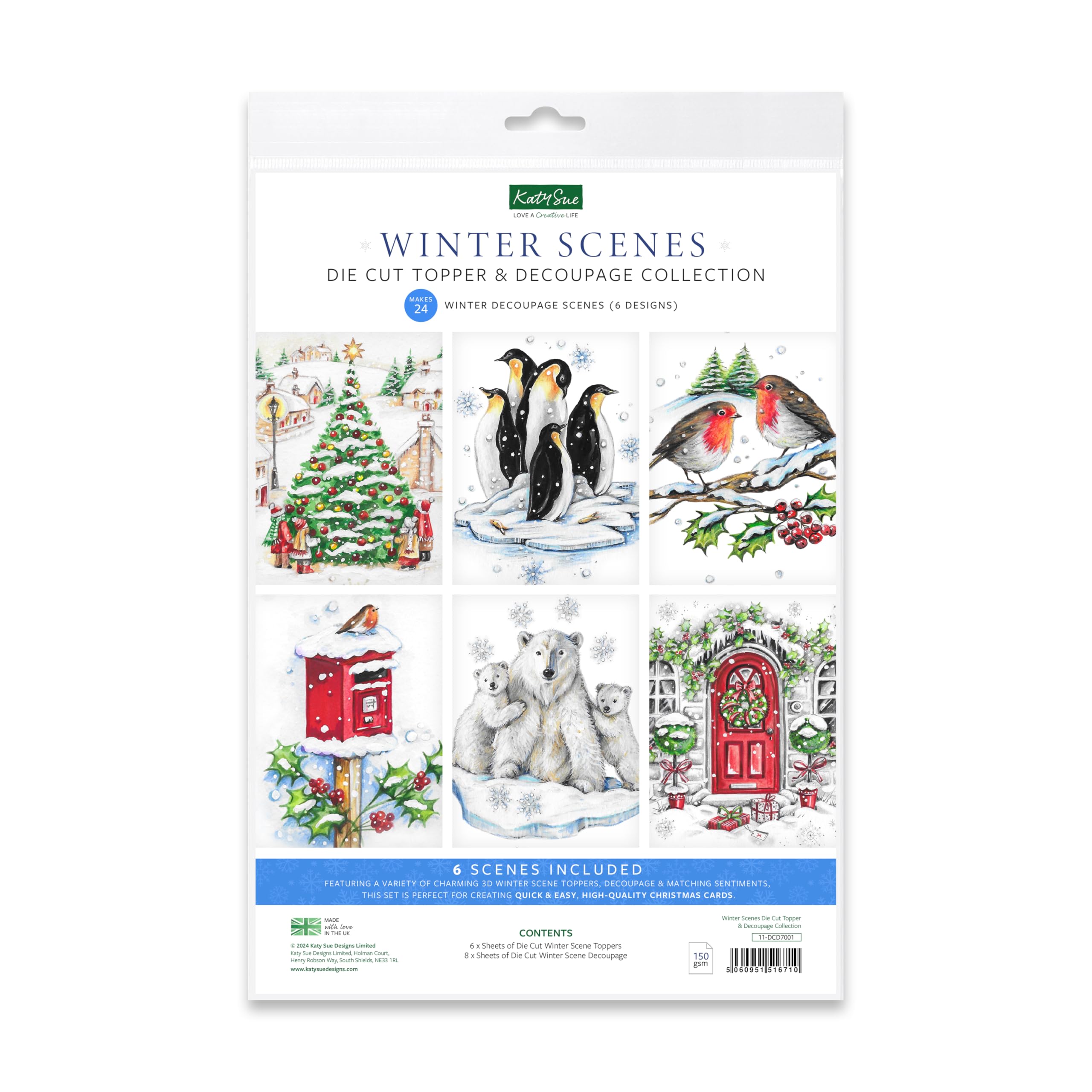 Katy Sue Winter Scenes Die-Cut Card Topper & 3D Decoupage Collection. 14 A4 Sheets of Pre-Cut 3D Decoupage for Christmas Card Making Supplies to Make 24 Christmas Scenes