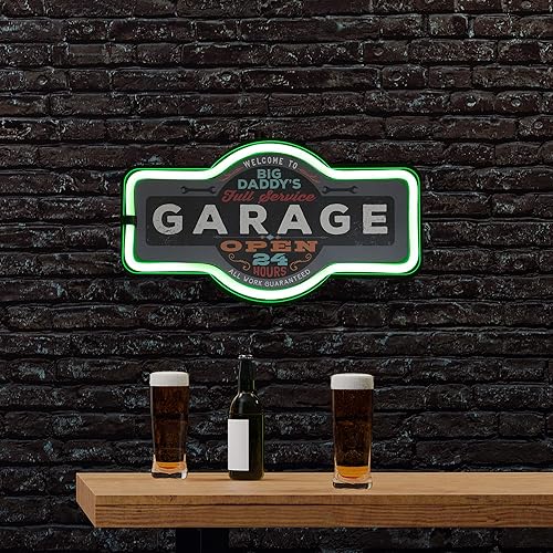 Miniatura 3 de Letrero de pared LED con luz de neón de Big Daddy's Full Service Garage - 17.25" - Verde