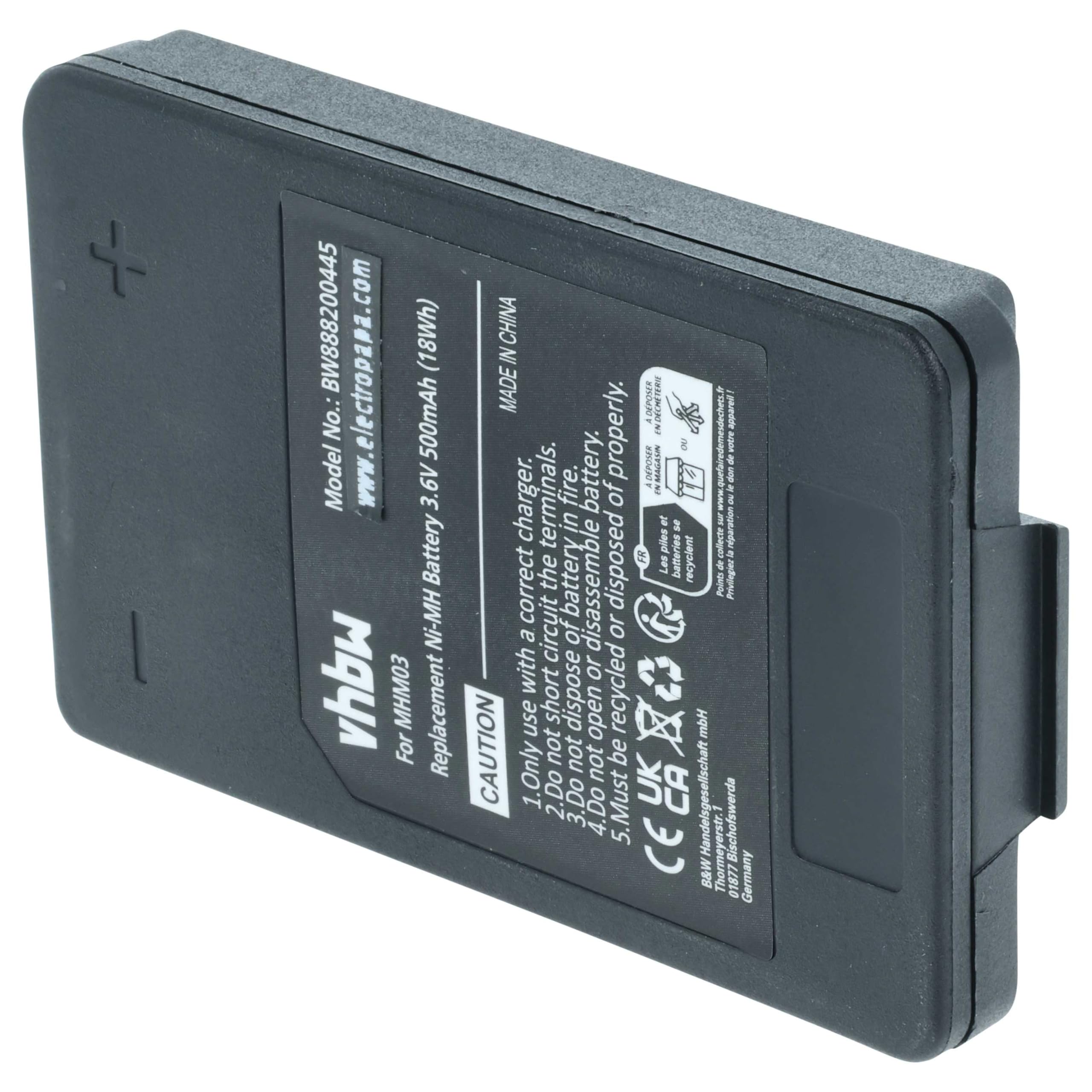 vhbw 5x batteria sostituisce Autec MHM03, LPM01LI, LPM01, R0BATT00E10A0 per Radiocomando Industriale, Telecomando (500mAh, 3,6V, NiMH) - Nero