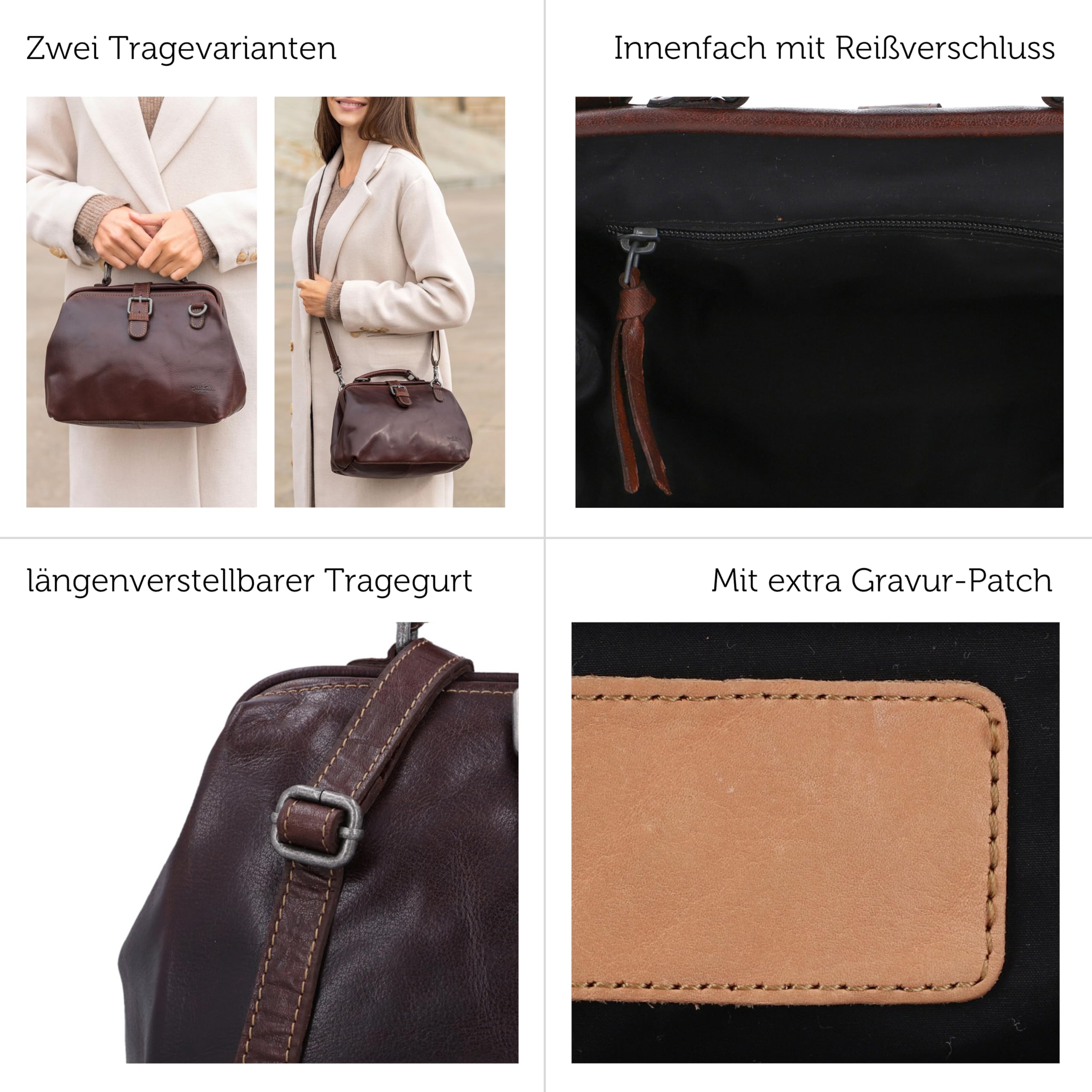 Gusti Umhängetasche Leder-Lillith Damen Vintage Ledertasche Handtasche Arzttasche