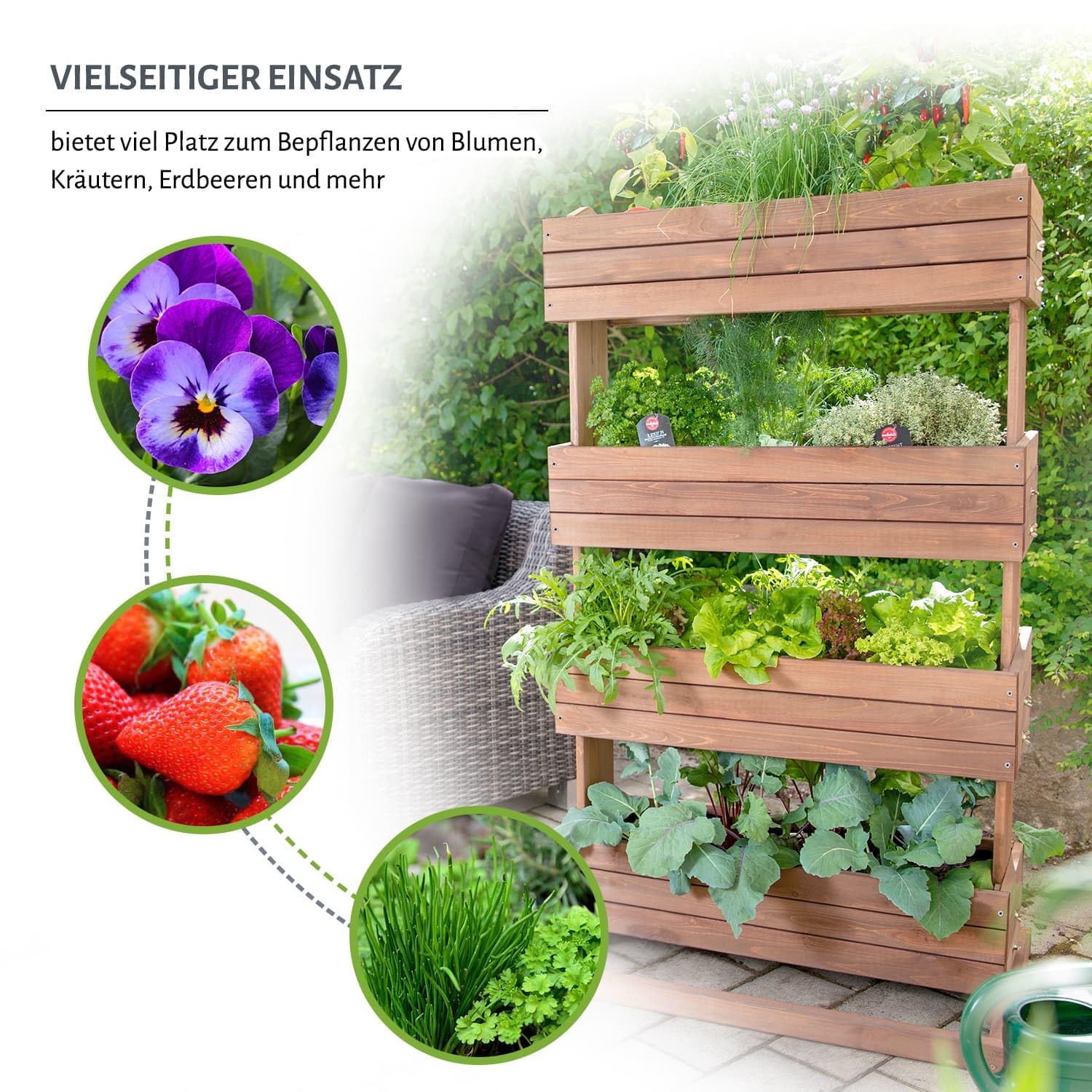 Vertikales Hochbeet 'Cube 4' aus Holz Blumenkasten Pflanzkübel Frühbeet Kräuterbeet mit Vier Etagen, Pflanztreppe für Balkon, Terrasse und Garten, 84,5 cm x 50 cm x 145 cm