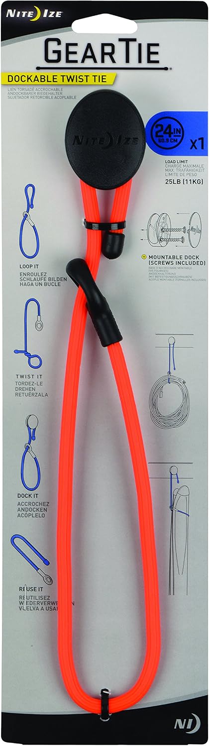 Nite IZE GT3-4PK-31 Original Gear Tie, 3 Bright Orange, 4 Pack, Made in the USA
