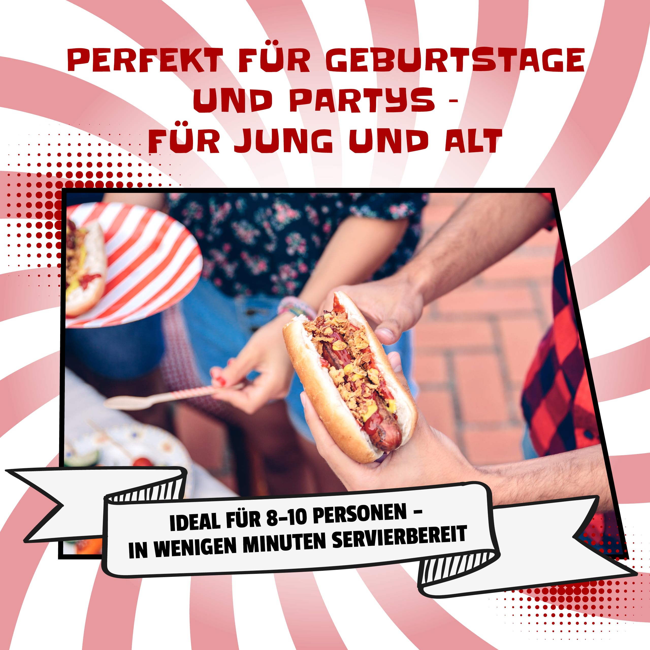 Nordthy Original Dänisches Hot Dog Set für 20x Hotdogs – Komplett Party Paket mit leckeren Würstchen/Brötchen/Hot Dog Saucen/Remoulade/Gurken – Premium Hot Dog Paket im NeedforSweet Karton