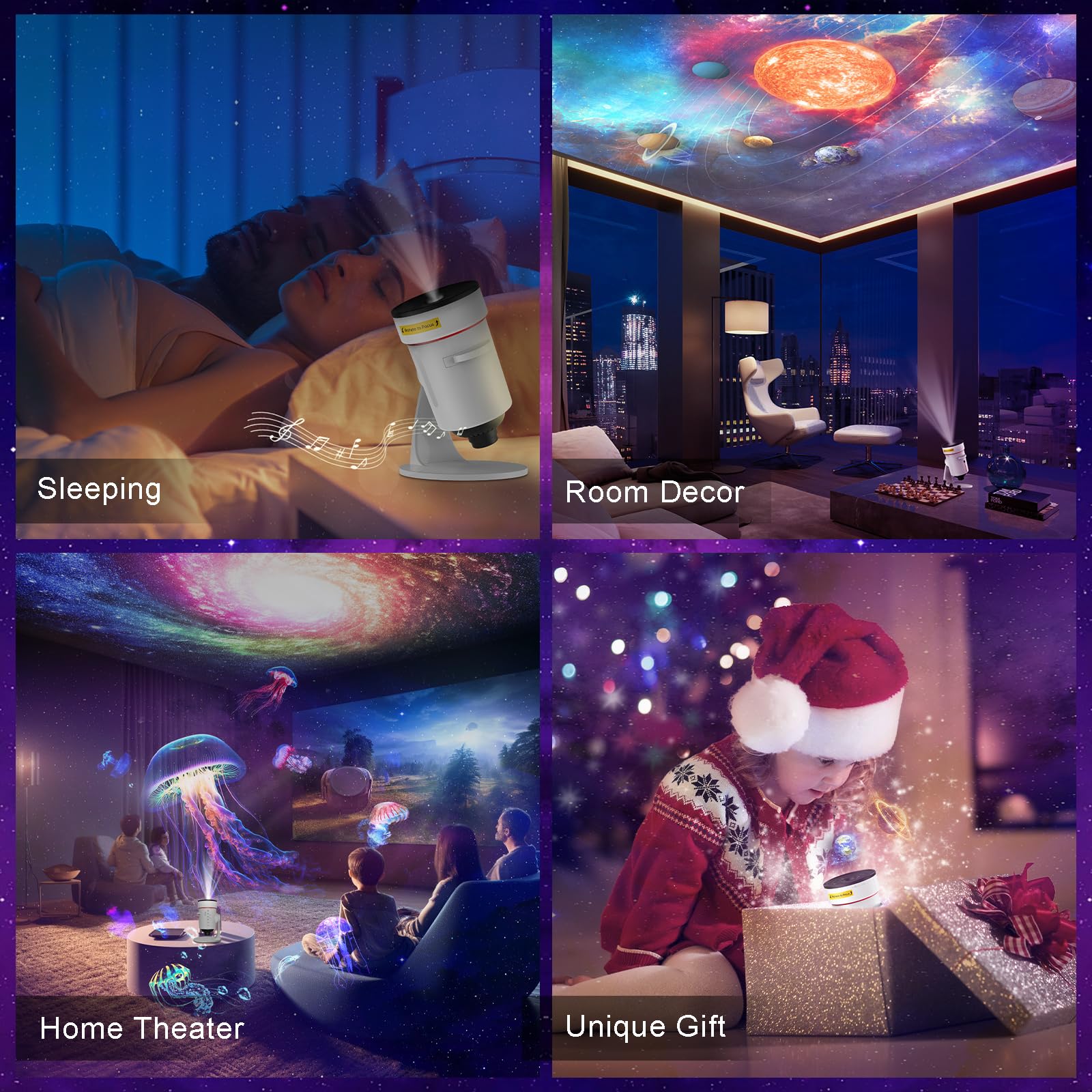 Proiettore Stelle Soffitto+Macchina Rumori Mianchi con 28 Suoni Rilassanti,4K HD Planetario Proiettore con 10 Dischi Film,Ruotabile a 360°Cielo Stellato Soffitto per Decorazioni Camera da letto