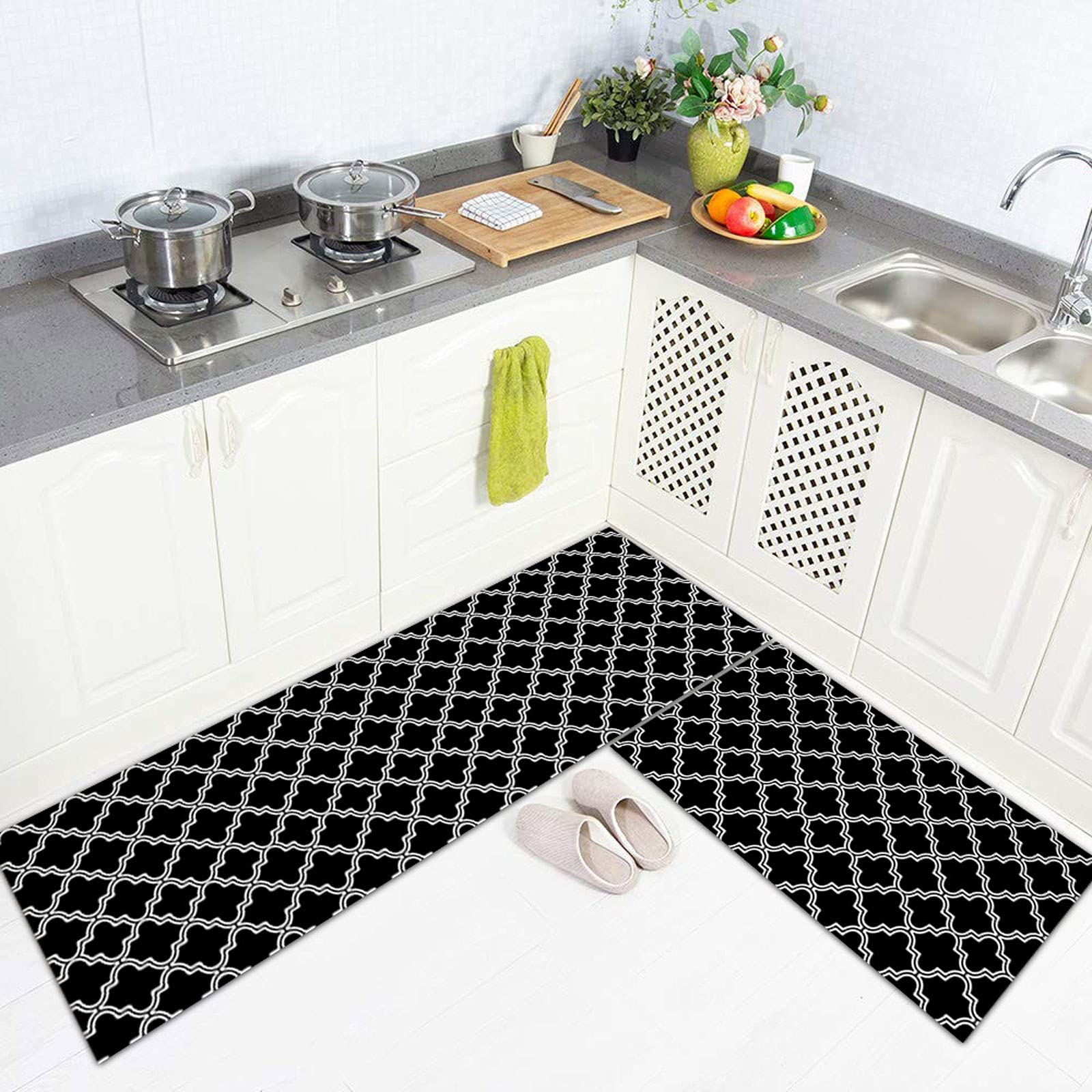 ZZUU Non-Slip Kitchen Mat Rubber Backing Doormat Runner Rug Set,Washable,Soft Touch Kitchen Rug Bathroom Shower Floor Carpet