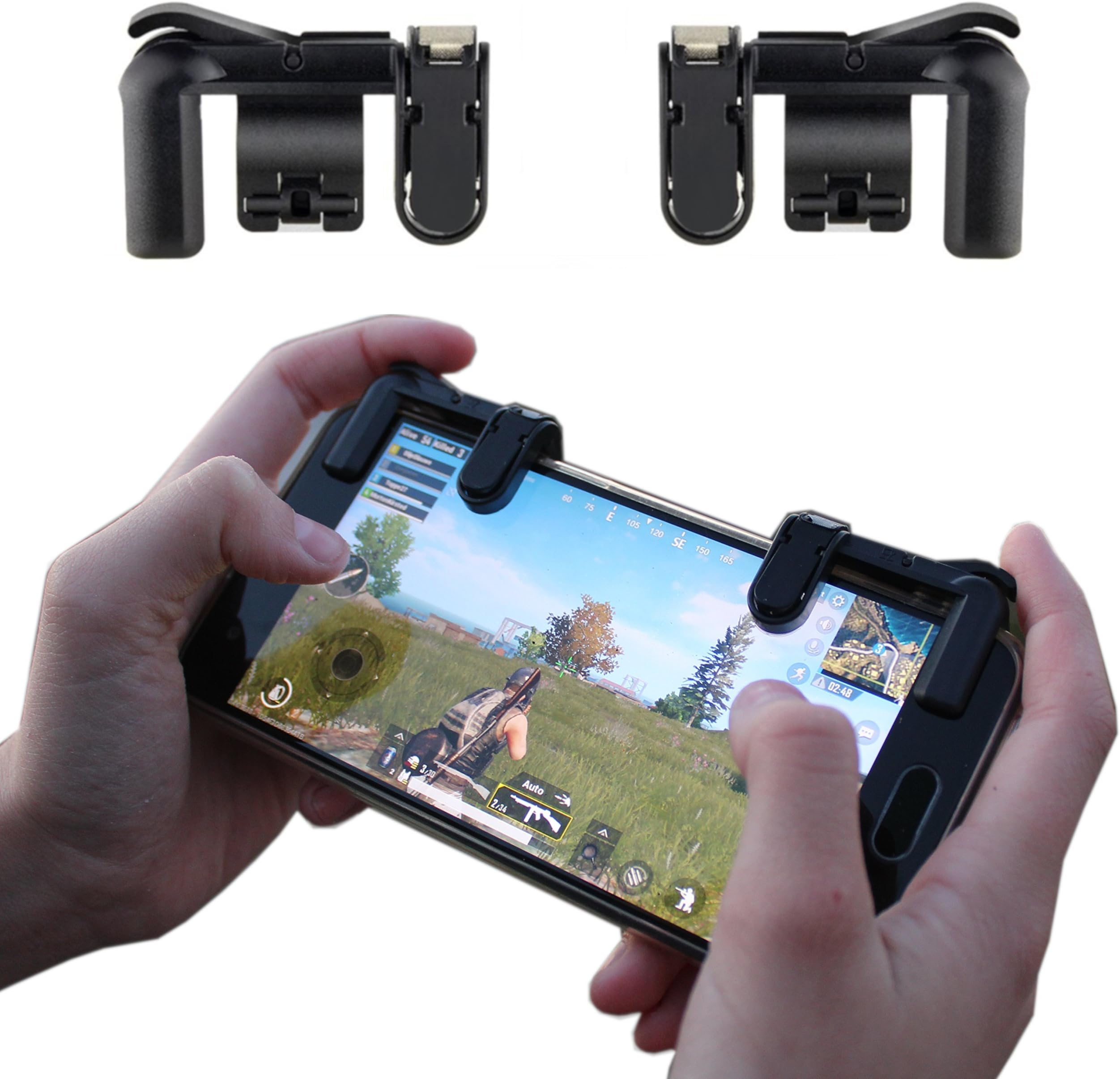 Quano Fortnite PUBG Mobile Game Controller, Sensitive Shoot and Aim Buttons L1R1 Best for PUBG, Knives Out, Rules of Survival, Critical Ops, Fortnite, 1 Pair Black Controller for Android/iOS