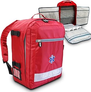 RE-GEN Easy Access Empty EMT Trauma Bag Emergency First Aid Responder Medical Multi-Compartment Rucksack Backpack Bag (Red)