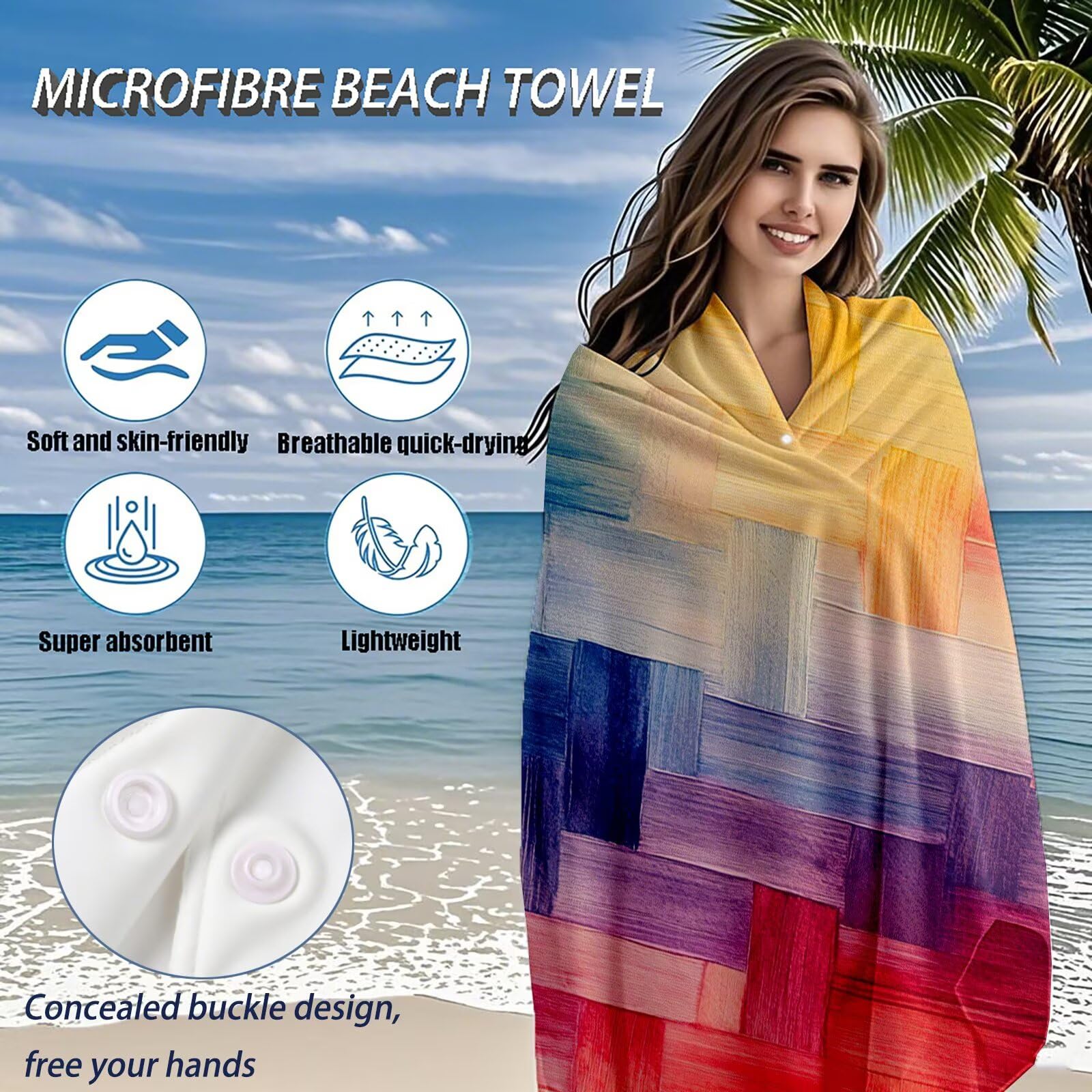 Telo Mare Microfibra, Telo Mare Grande 200x100 cm Set da 2, Antisabbia Asciugatura Rapida Assorbente Salvietta da Spiaggia Asciugamano per Palestra Piscina Viaggi Picnic, Regali Donna Geometria Q-674