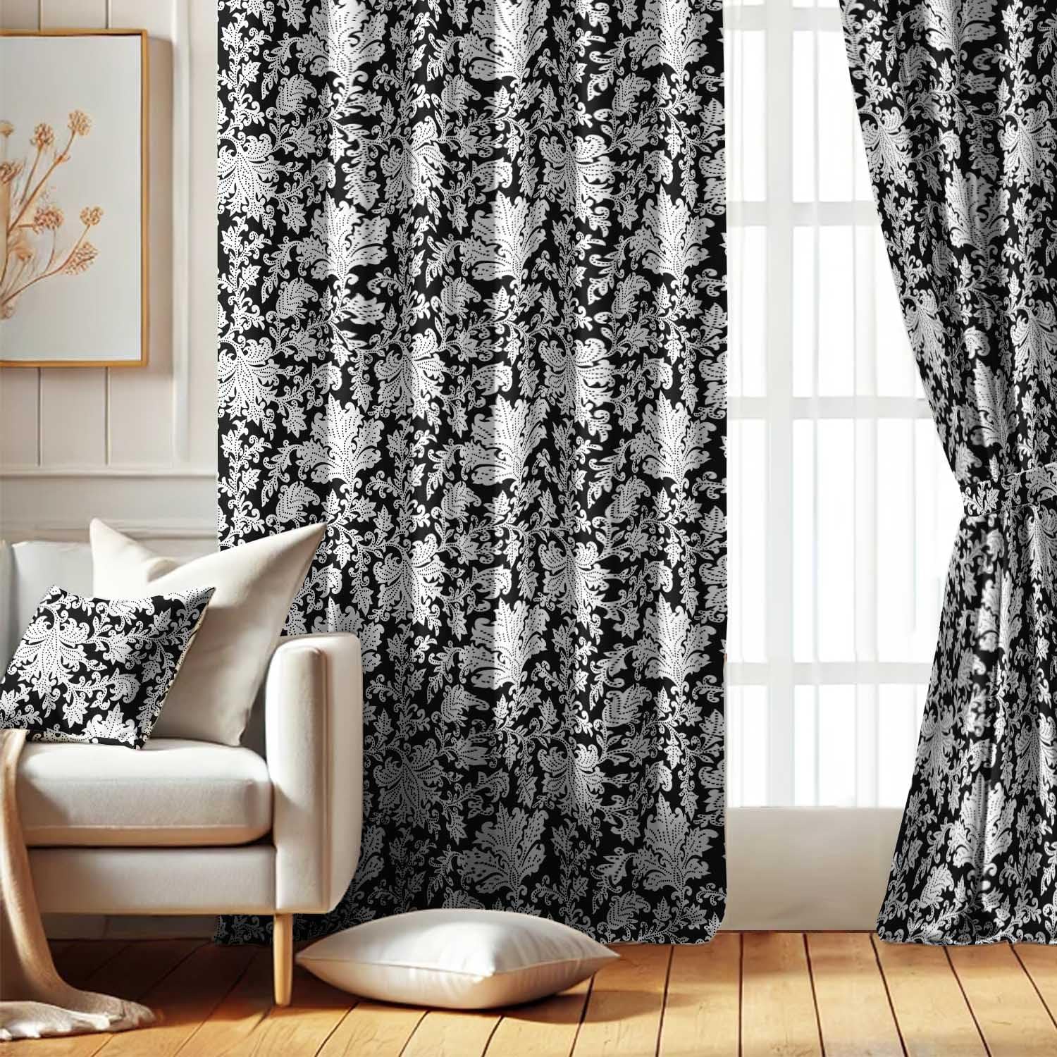 Motif Design Blackout Curtains - Set of 2 Panels, 42 x 63 Inches Each - Light Blocking & Thermal Insulated Drapes with Grommet Top for Bedroom & Living Room - Black
