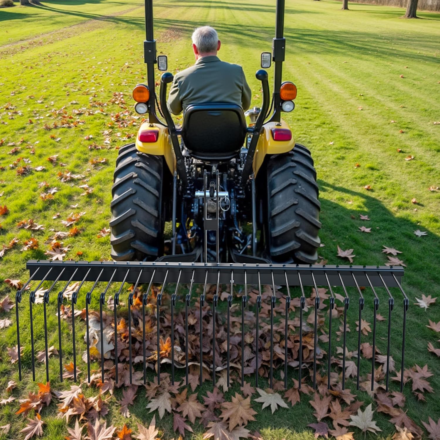 AUTOSAVER88 Heavy Duty Pine Straw Rake for 3 Point Hitch,Landscape Tractor Rake Attachments for Cat1,72,Black