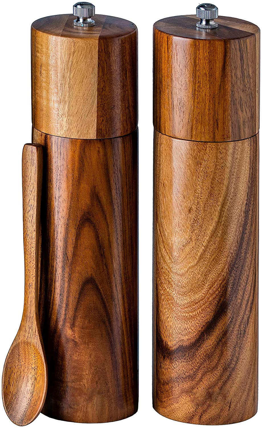 デンマークで見つけた木製の可愛いソルト＆ペッパーセット（ペンギン） - 北欧、暮らしの道具店 2ピース、8.6インチの木製ソルトアンドペッパーグラインダーセット、手動白黒ソルトアンドペッパーグラインダー、木製スプーン1本付き