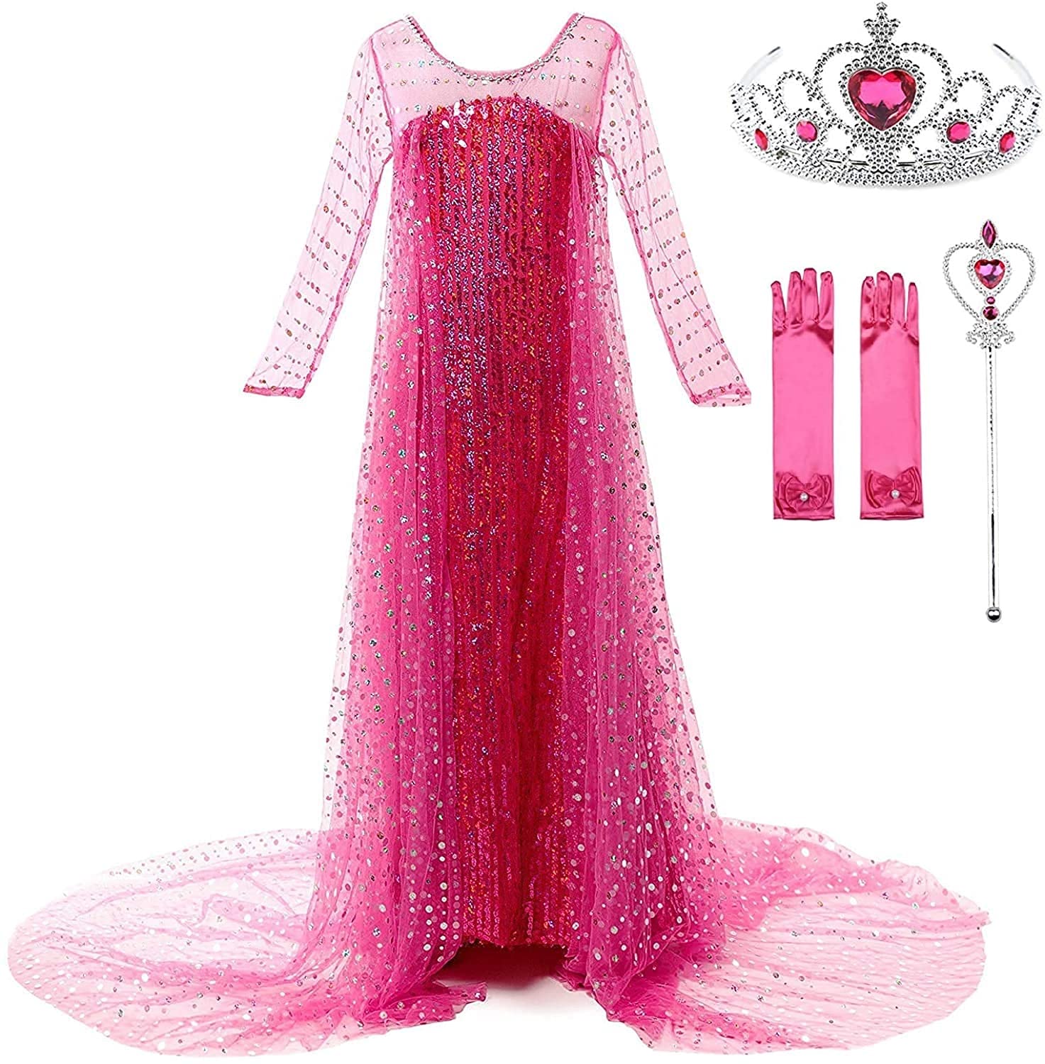 FancyDressWale Polycotton Princess Costume Birthday Party Dress Up For Girls With Crown,Wand,Gloves Accessories 3-12 Years,Red (B09D846DPF) Amazon Price History, Amazon Price Tracker