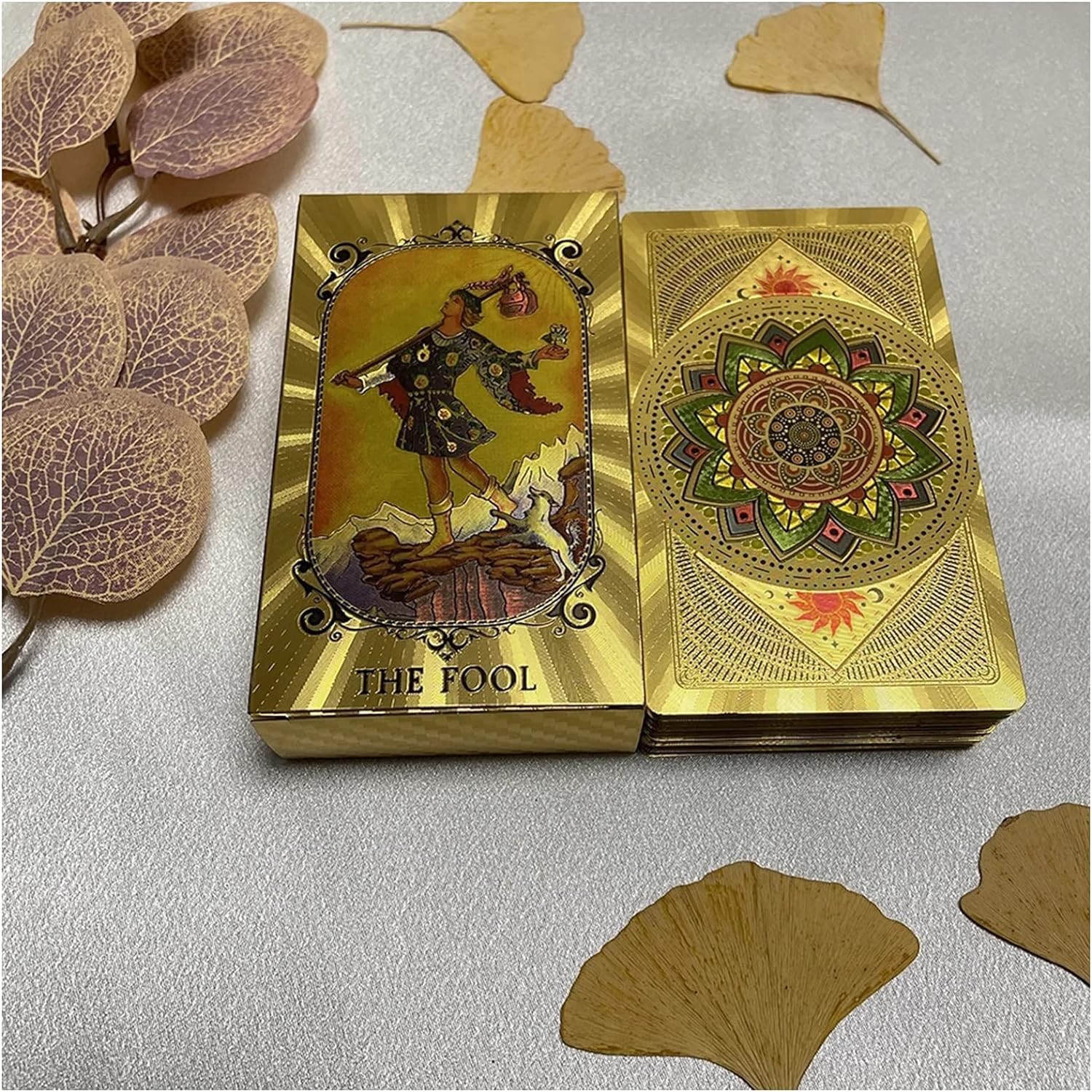 Tarotkarten-Deck mit Anleitung, 78 luxuriöse Goldfolien-Karten für Anfänger, Wahrsagungswerkzeug, wasserdicht und knitterfrei, mit exquisiter Box für Anfänger – 45Hao