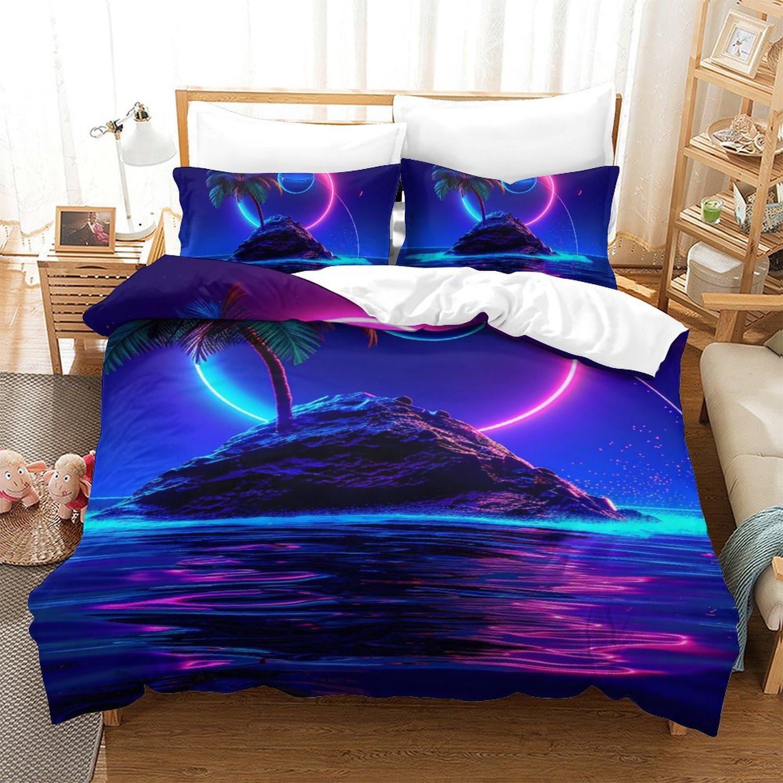 Housse de couette 3D Planète Bleue respirante et super douce 140x200