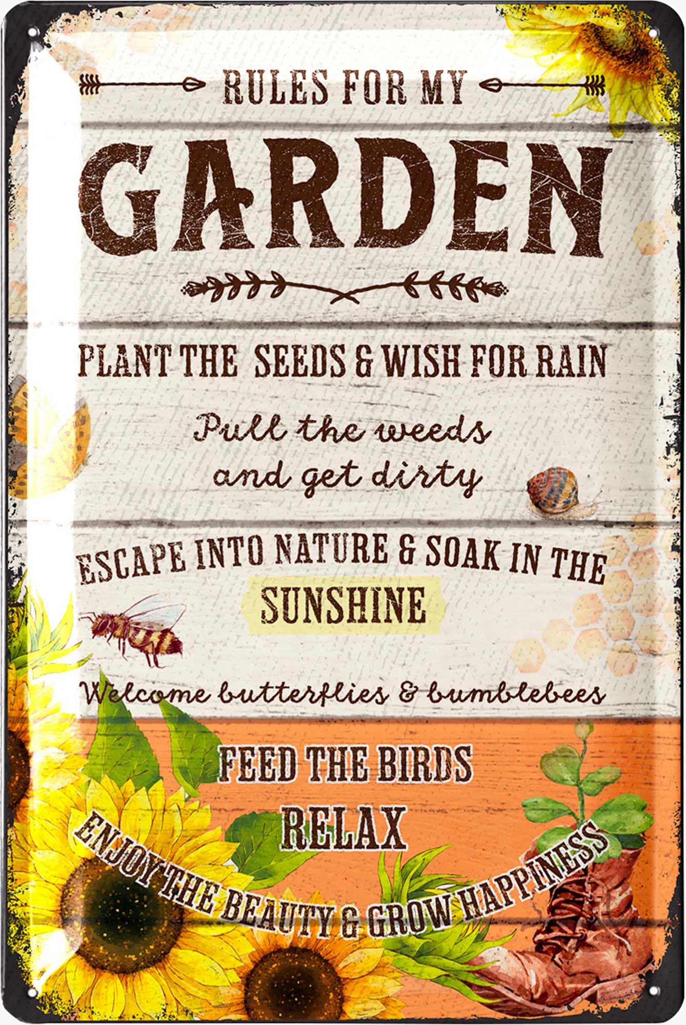 Lanolu Garden Rules Vintage Tin Sign Farmhouse Metal Signs, Funny Garden Signs, Garden Plaque Decorative Outdoor Metal Signs For Outside Wall, Porch Patio 12X8"
