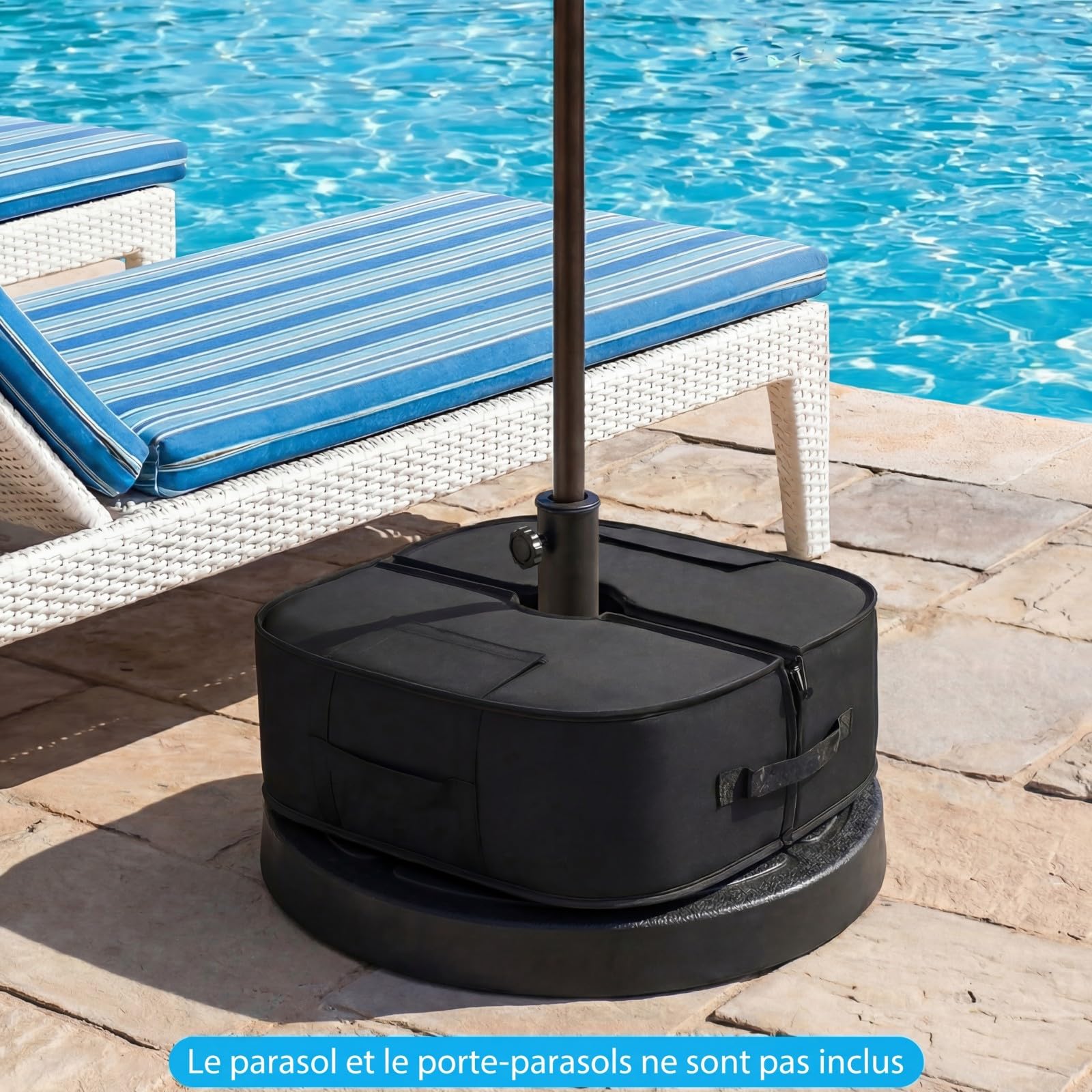 RELAX4LIFE Sac de Lestage pour Pied de Parasol, Poids de Base en Tissu Oxford 40kg, Sac de Sable Robuste avec Poignées, pour Parasol Déporté ou Droit, Jardin, Terrasse, Plage (Ovale,Noir)
