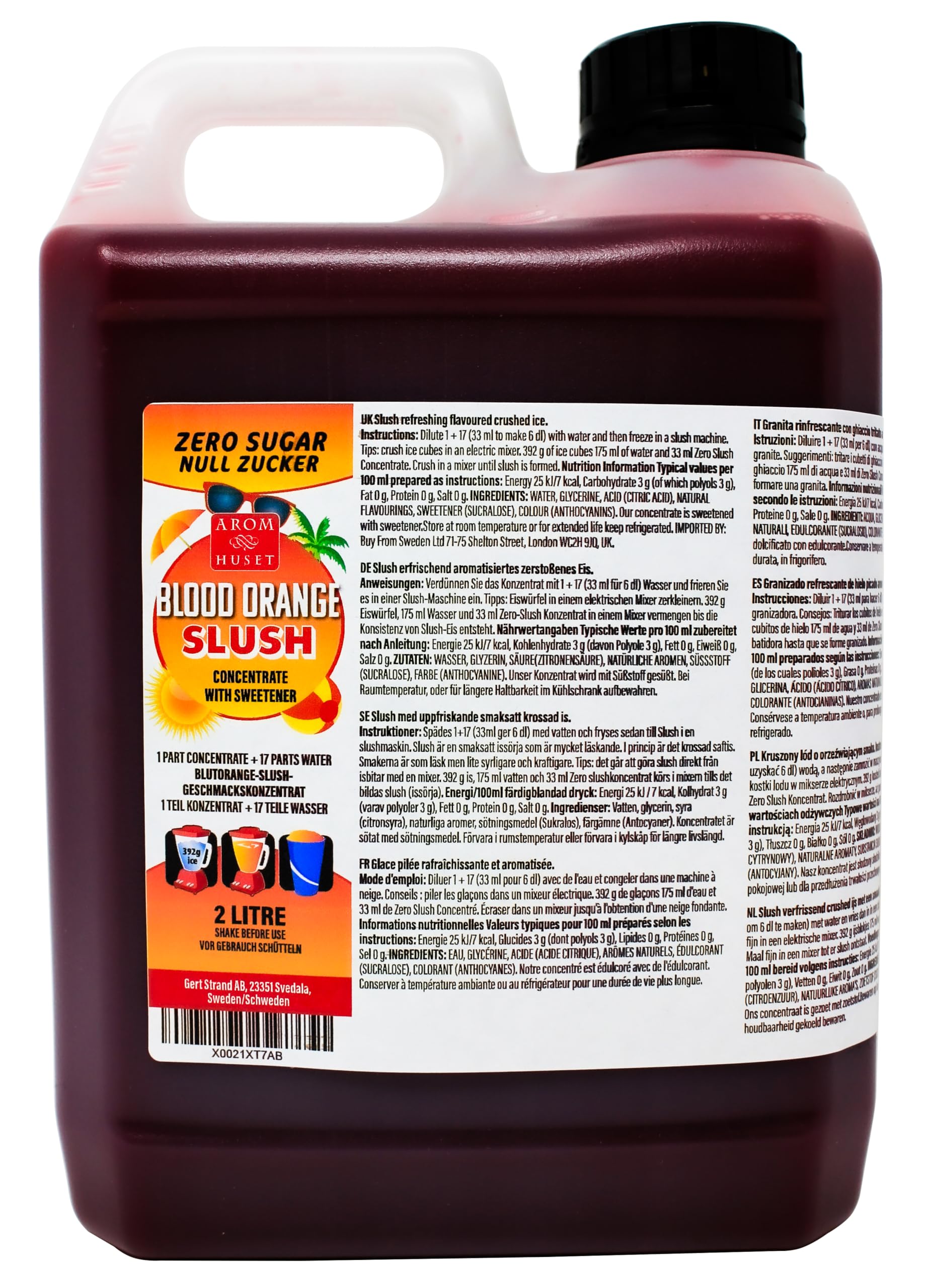2 Litres Zero Sugar Blood Orange Slush Syrup - 2 Litres – Flavoured Frozen Slushie Syrups Mix for Ice Drinks Machines, Blender Mix, DIY Cocktails & More