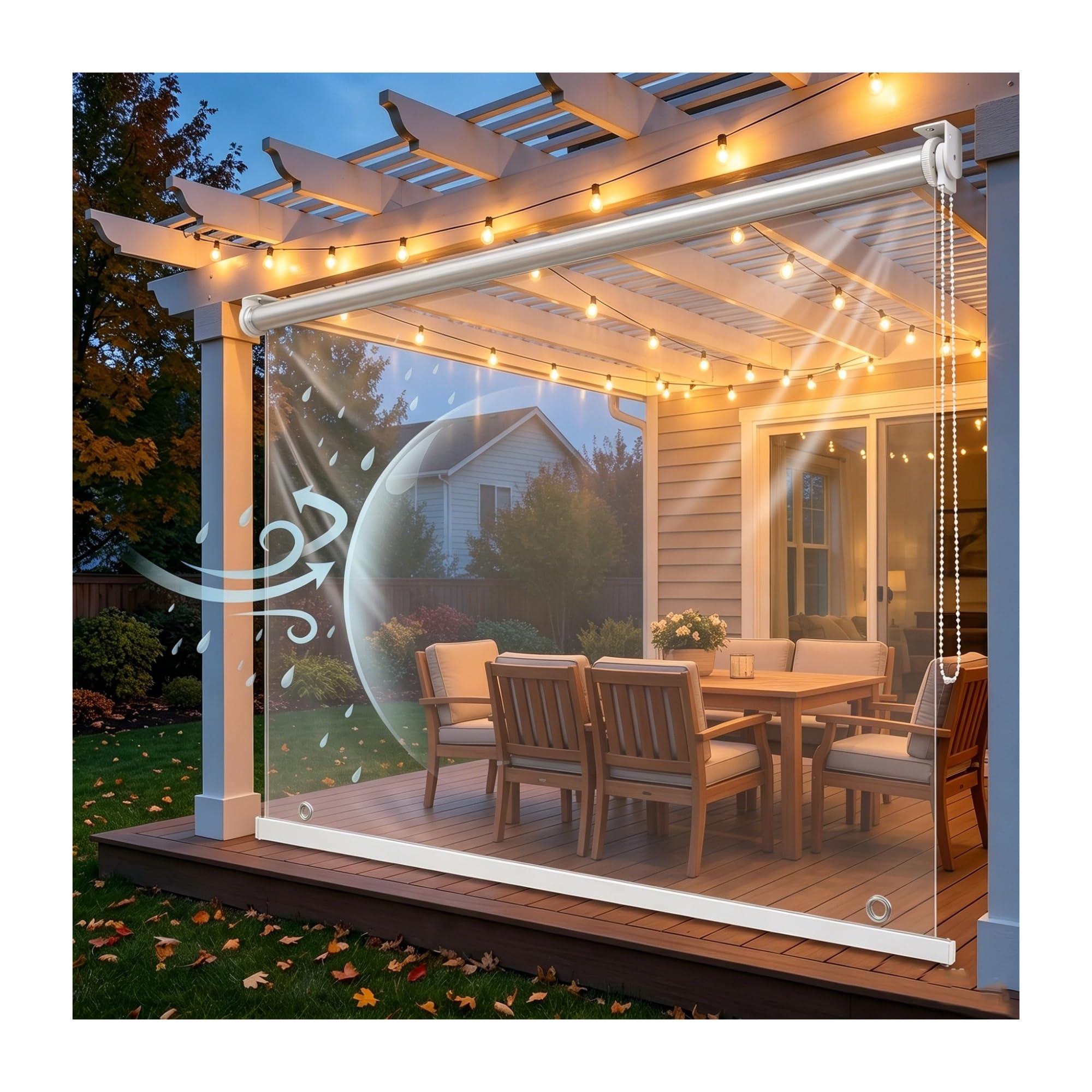 Waterproof Outdoor Clear Roll up Blinds, Customizable Heavy Duty Vinyl Roller Shades, Transparent PVC Roller Blinds for Patio Porch Pergola Windproof Draft Stopper(W105*H160cm/W41.33*H62.9in)