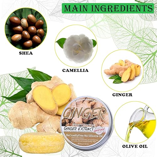 Miniatura 2 de PWireless Paquete de 3 barras de champú para el crecimiento del cabello de jengibre, orgánico natural, promueve el crecimiento, repara el cabello